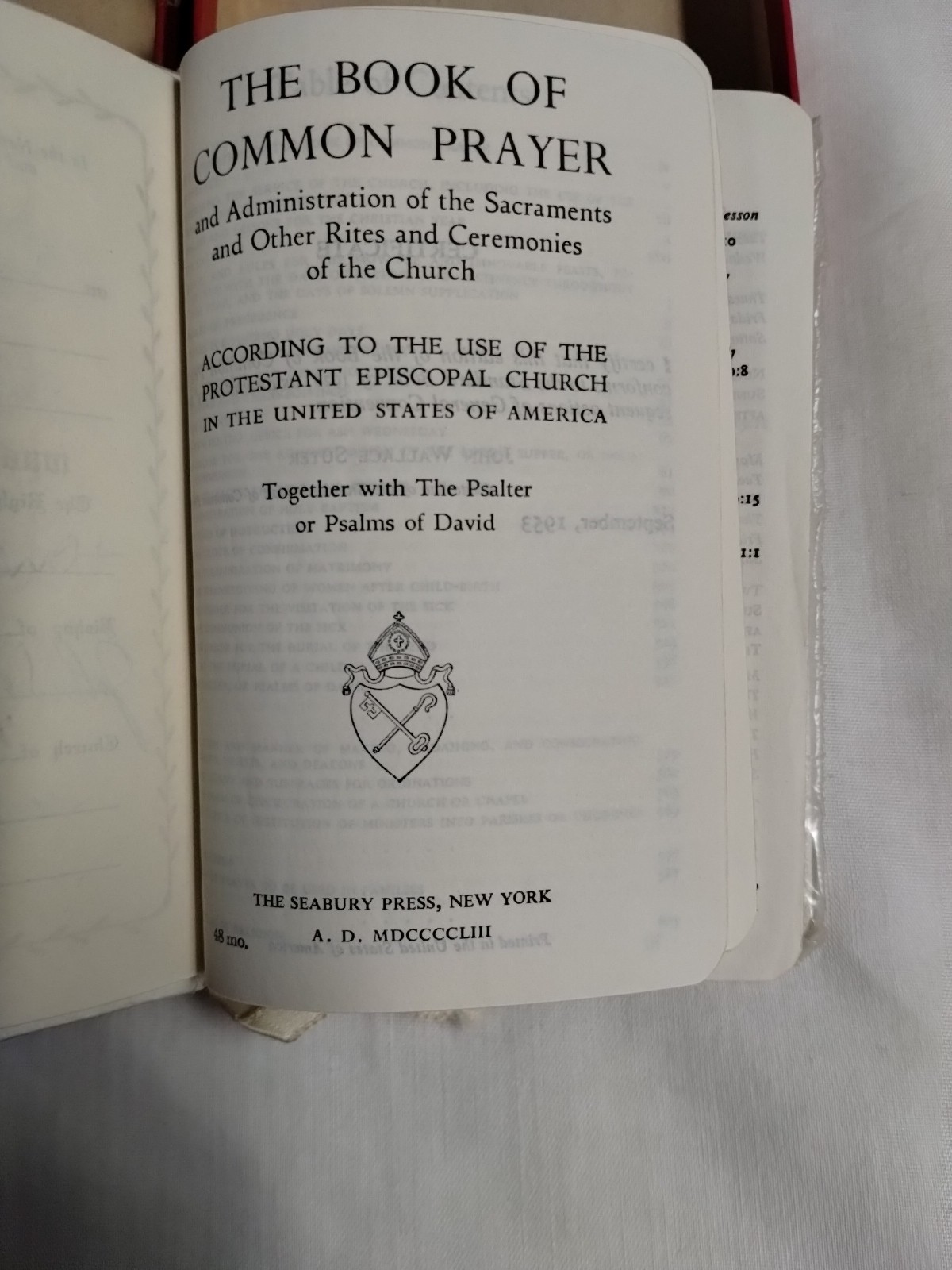 The Book of Common Prayer by Seabury 1953 Vintage w/ White Faux Leather-Binding
