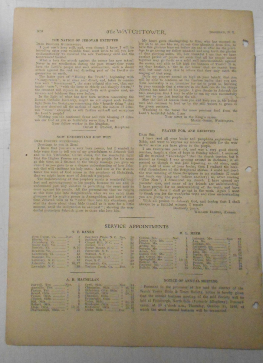 WATCHTOWER Volume LVI Number 20 Pages 305 to 320 OCTOBER 15, 1935