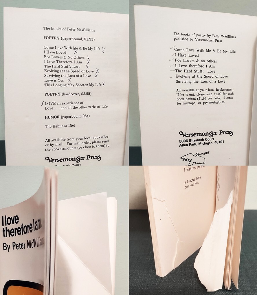 RARE 10 x Peter McWilliams Books Love An Experience Is Yes Hard Stuff Poetry