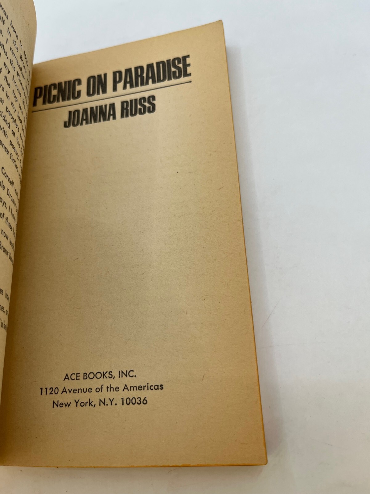 JOANNA RUSS ~ SIGNED ~ Picnic on Paradise, 1968, First Edition, 1st Book