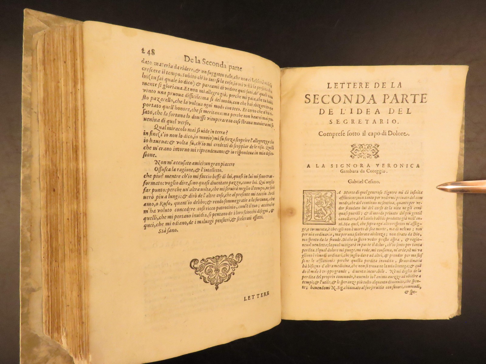 1595 – Italian Letters | Aldo Manuzio, Annibal Caro, Torquato Tasso, Boccaccio