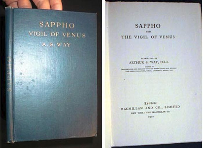 1920 SAPPHO AND THE VIGIL OF VENUS A.S. WAY TRANSLATION 1st EDITION