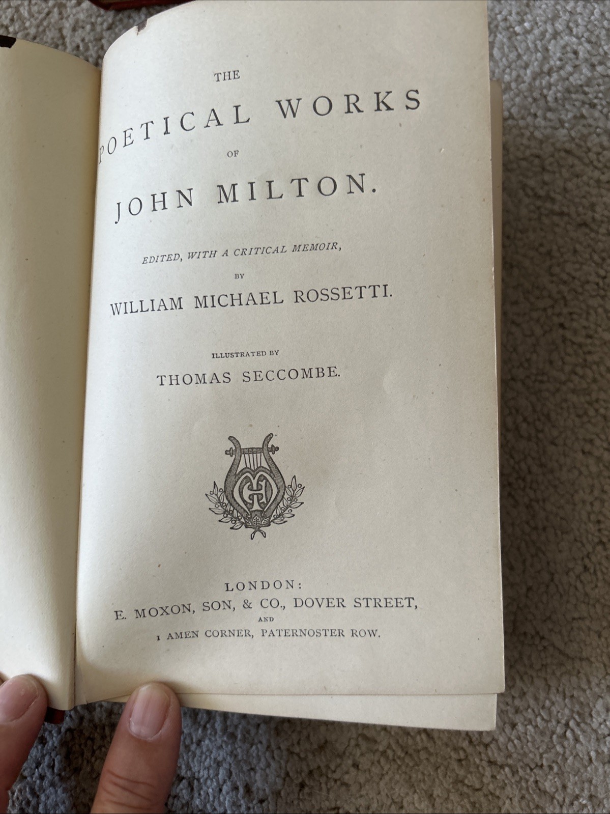2-Antique Books Poetical Works of John Milton – Longer English Poems – c. 1880