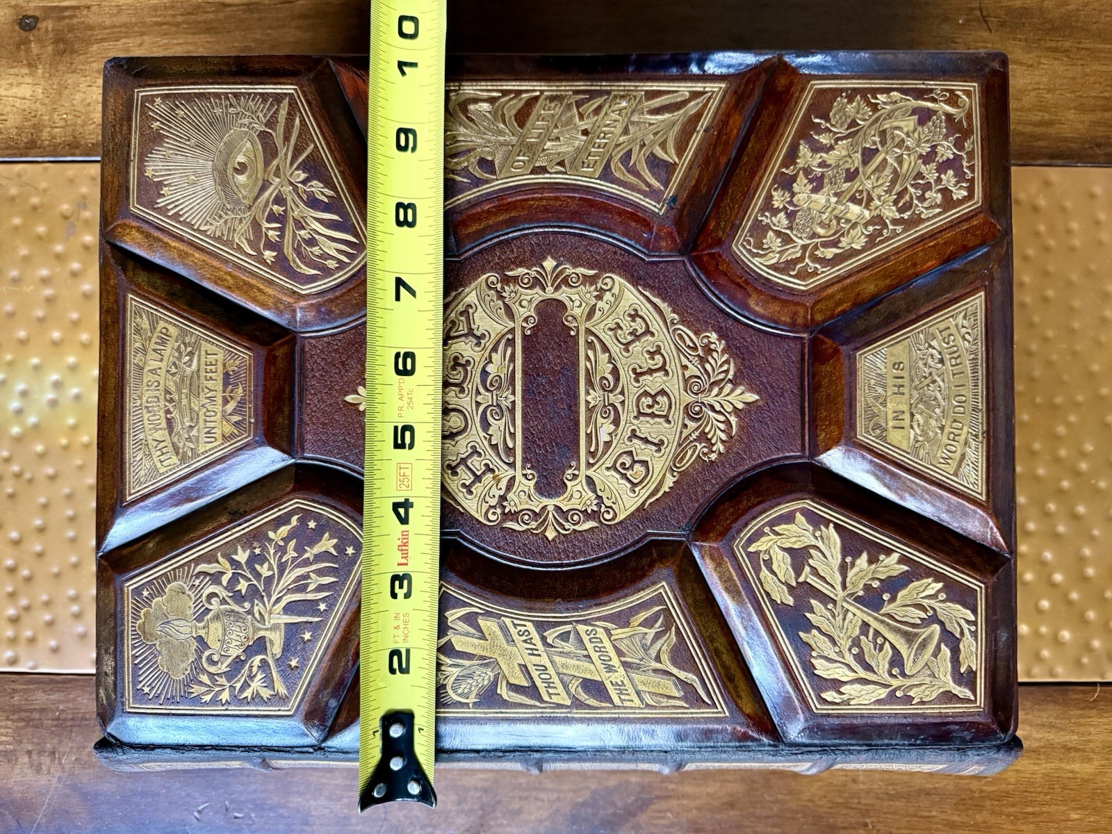 GORGEOUS! 1874 LARGE HEAVY OLD ANTIQUE EMBOSSED LEATHER HOLY BIBLE ~ MAKE OFFER!