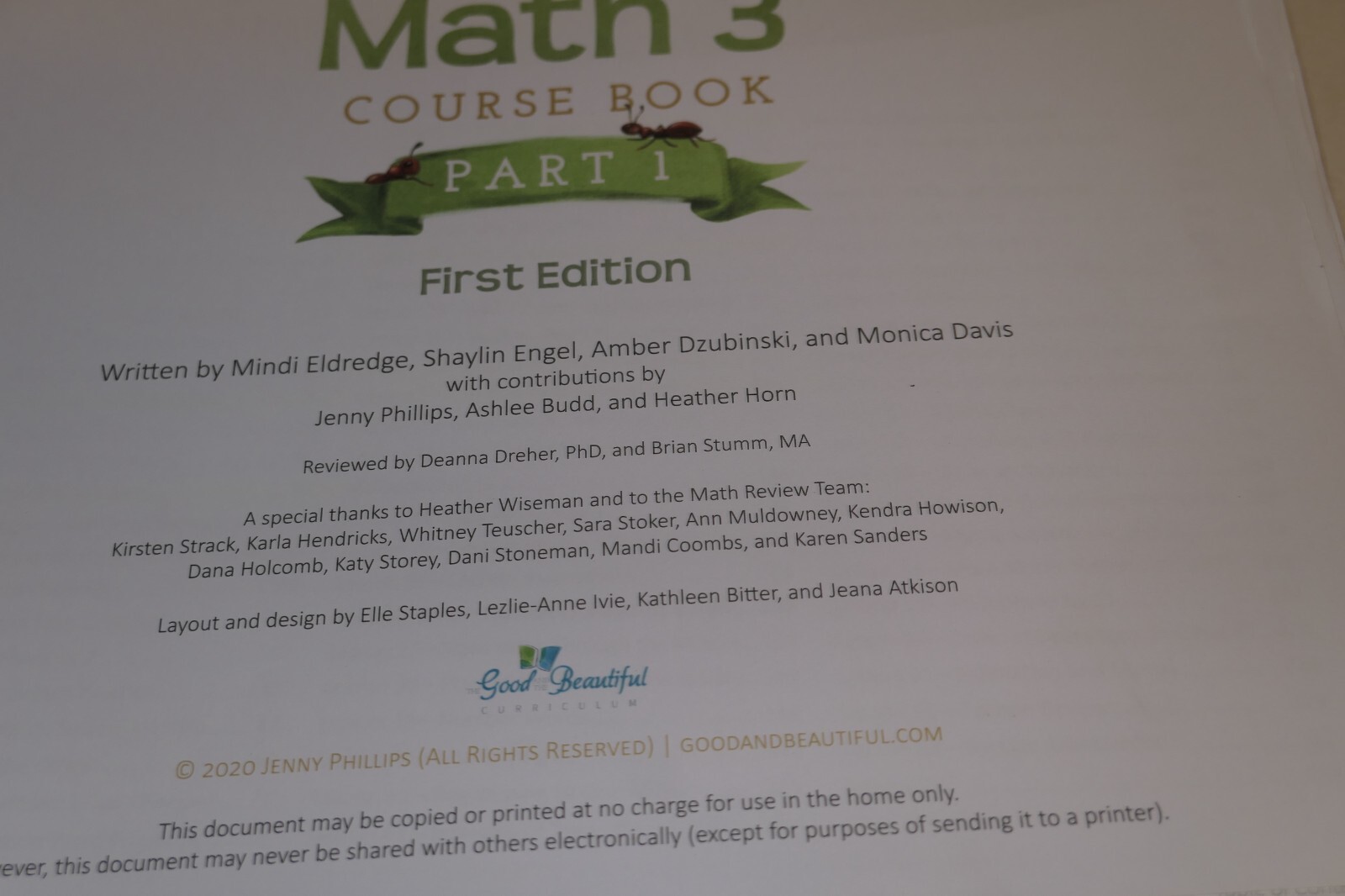 Math 3 Course Book part 1 Spiral Paperback The Good and the Beautiful