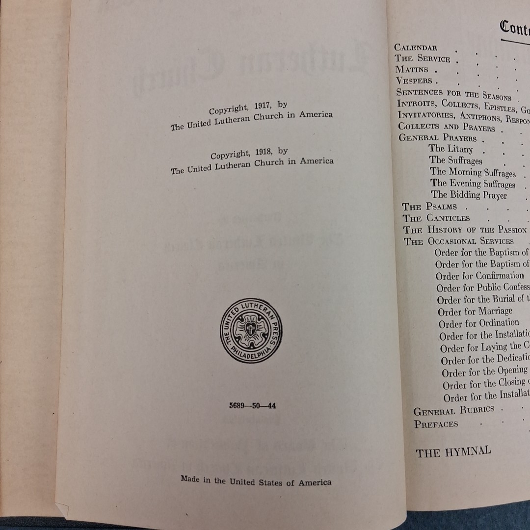 Common Service Book Lutheran Church 1918 United Lutheran HC Hymnal VG