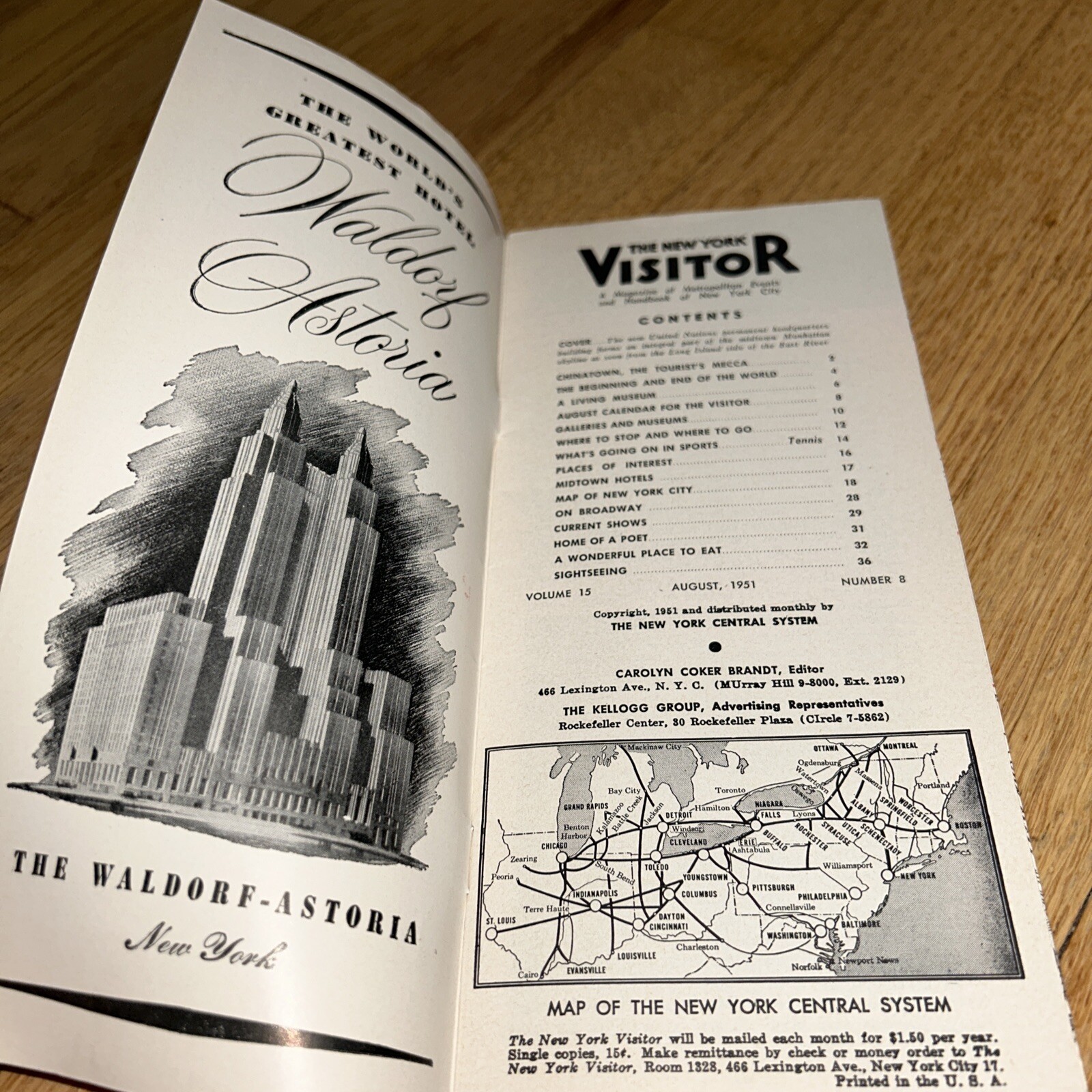 Aug 1951 NEW YORK VISITOR NY Guide NEW YORK CENTRAL SYSTEM RR – UNITED NATIONS