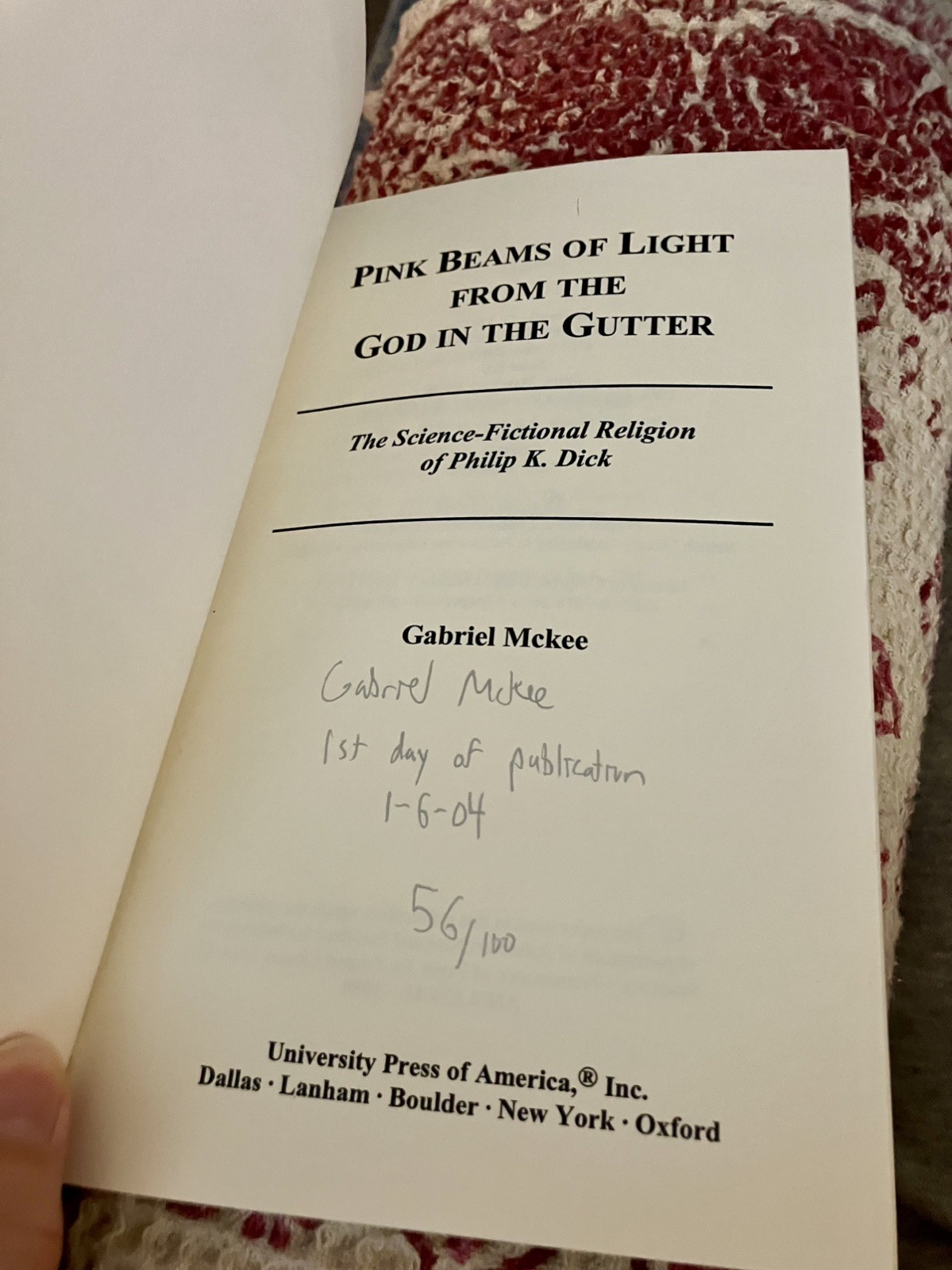 Pink Beams of Light From the God in the Gutter McKEE 2004 Sci Fi Philip K. Dick