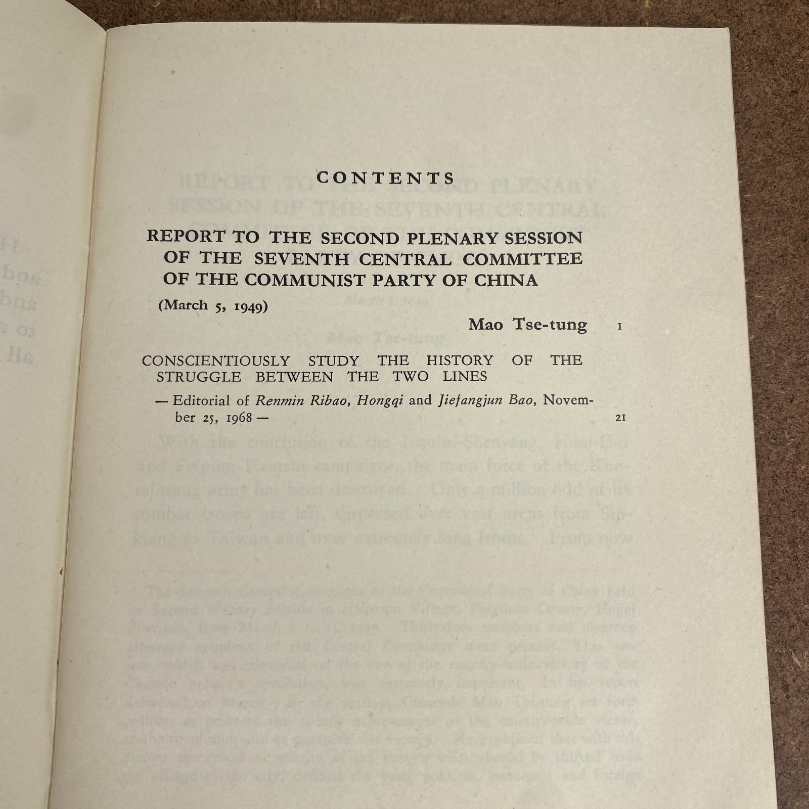 Mao Tsetung Second Plenary Session Seventh Committee Communist China 1st Edition