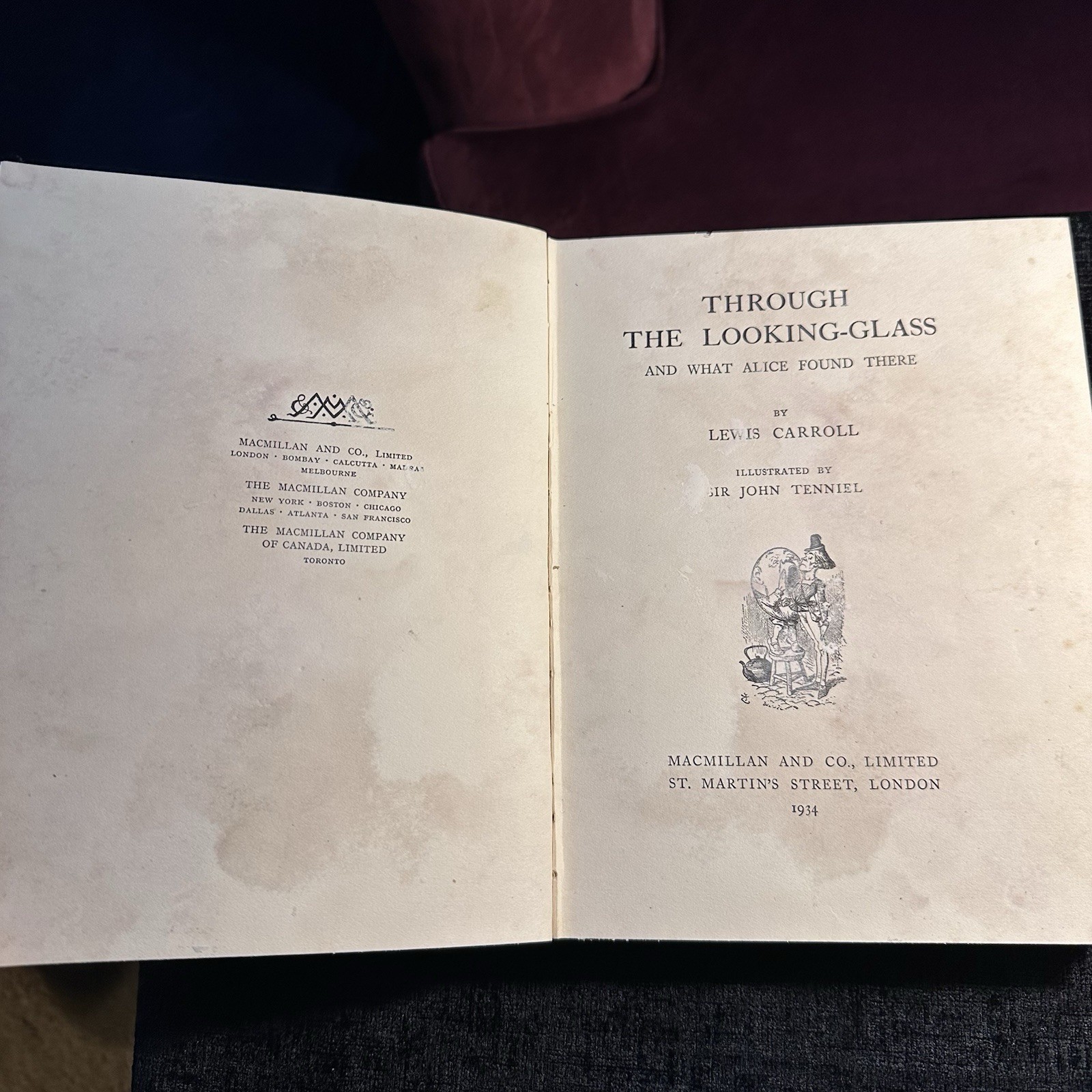 1934 Through The Looking Glass Lewis Carroll Macmillan Hardback SPARES REPAIR
