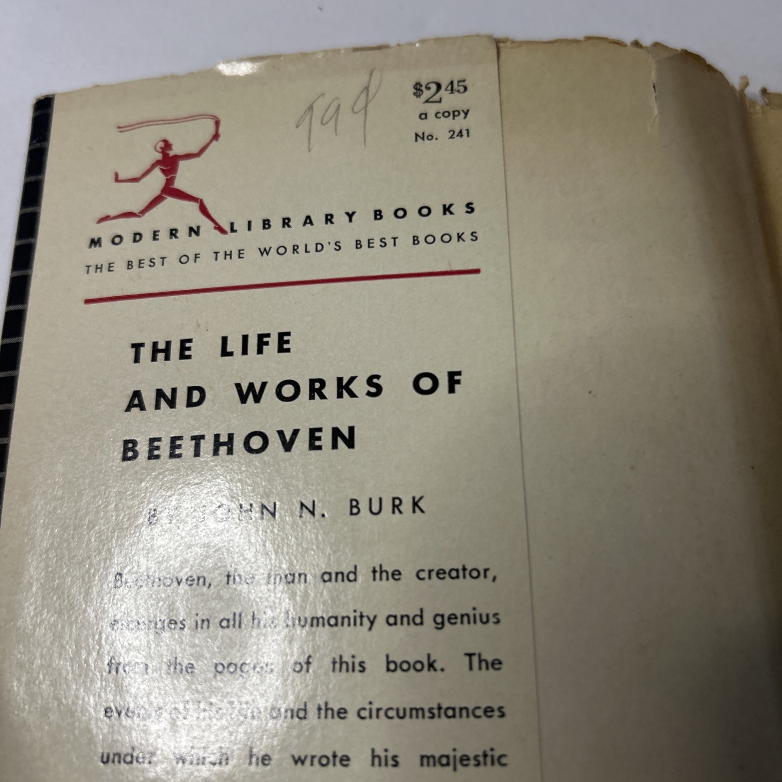 John N. Burk THE LIFE AND WORKS OF BEETHOVEN Modern Library Hardcover 241