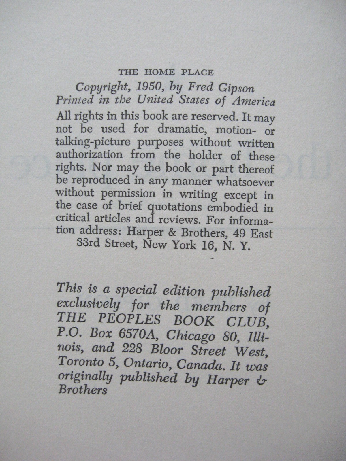 THE HOME PLACE ~ Fred Gipson HC 1950 Texas – 29