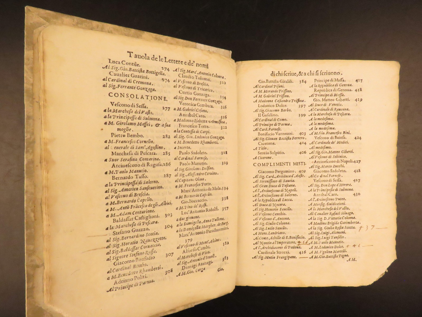 1595 – Italian Letters | Aldo Manuzio, Annibal Caro, Torquato Tasso, Boccaccio
