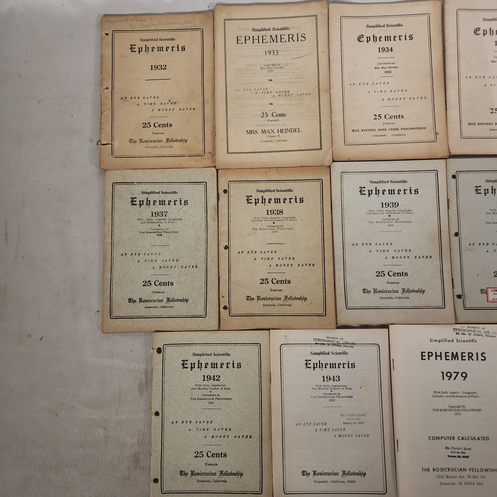Lot 14 Simplified Scientific Ephemeris – Rosicrucian Fellowship 1932 – 1980