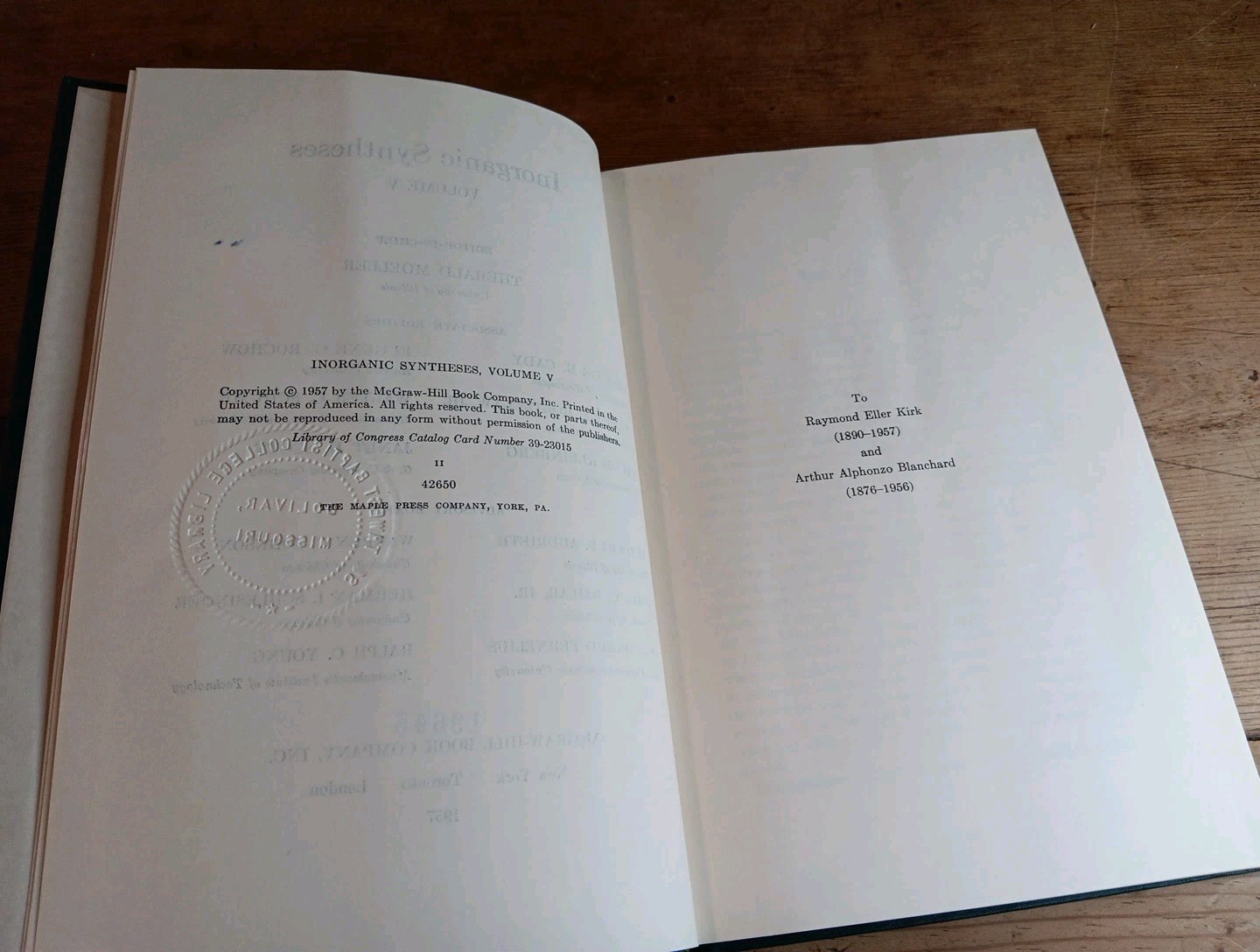 Vtg McGraw Hill Inorganic Syntheses Therald Moeller Volume V Hardcover Book 1957
