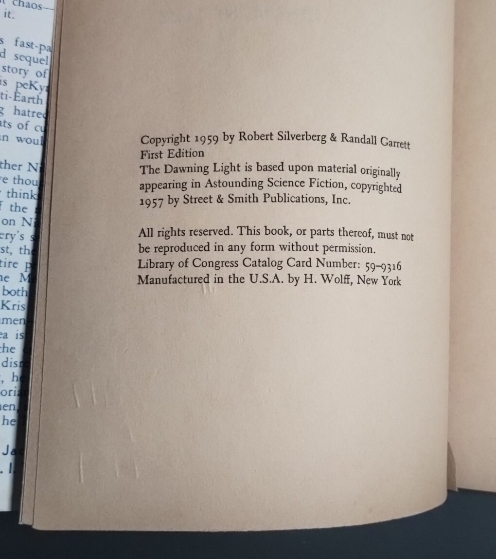 The Dawning Light by Robert Randall Gnome Science Fiction 1st Edition (1959) HC