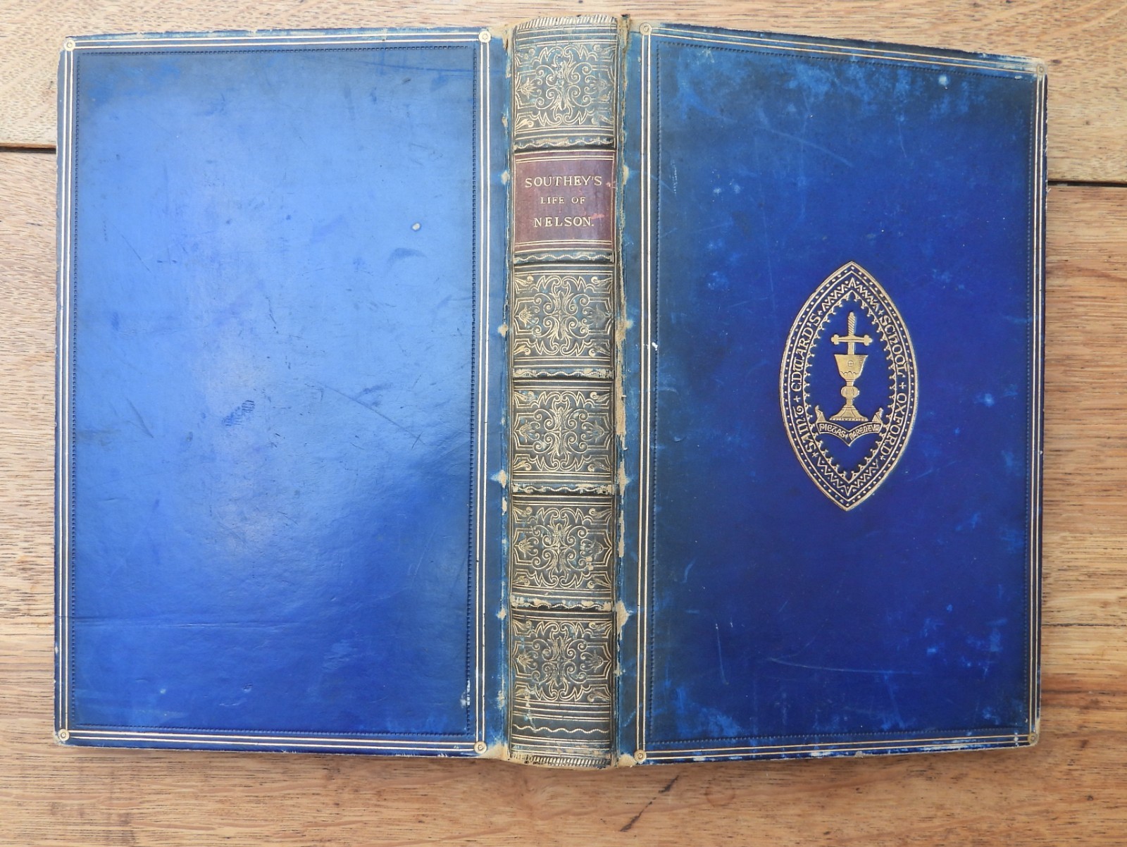 THE LIFE OF ADMIRAL NELSON. 1877 ILLUSTRATED, BATTLE PLAN FULL LEATHER SOUTHEY