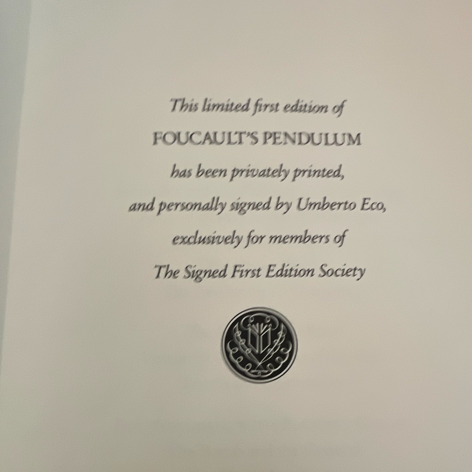 Foucault’s Pendulum Umberto Eco Leather Signed Limited 1st Edition