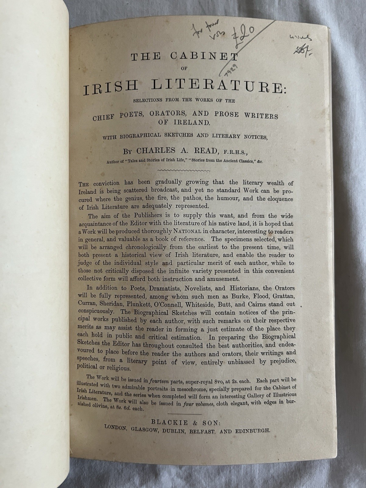 The Cabinet of Irish Literature – 4 volumes – 1880