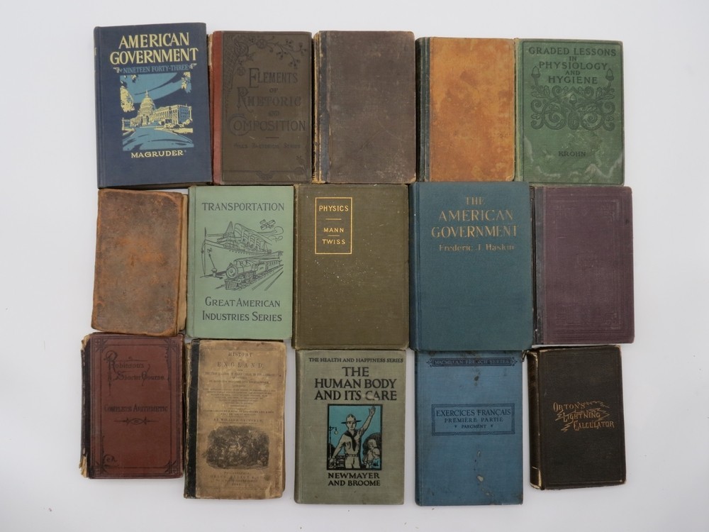 15 ANTIQUE MATH, GOVERNMENT, HISTORY, PHYSICS BOOKS COLLECTION LOT 1832-1943