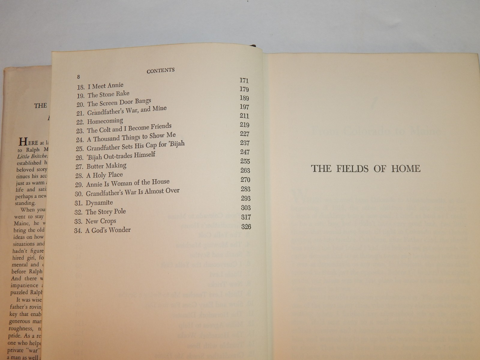 The Fields of Home by 1953 Ralph Moody Hardback Dustcover