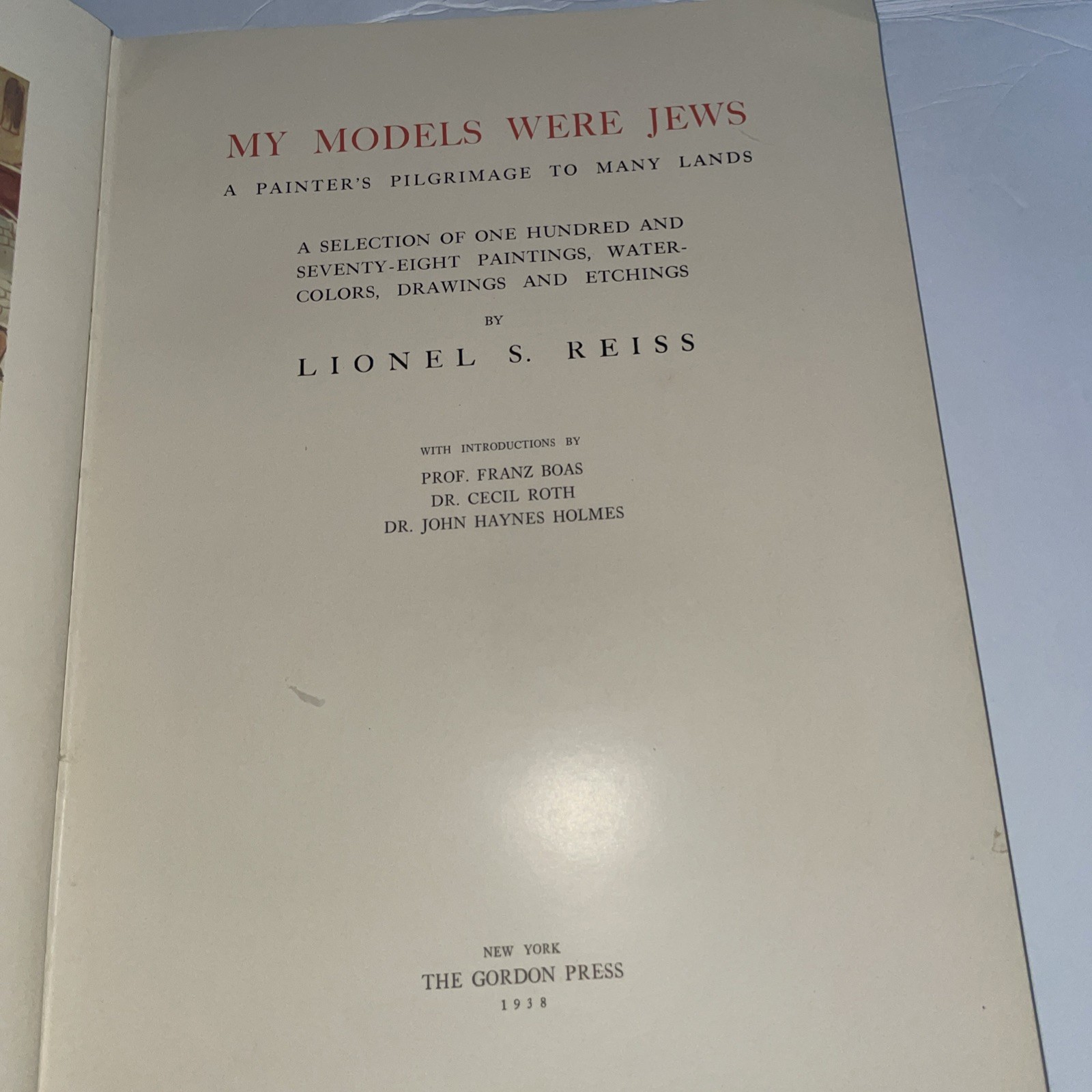 My Models Were Jews Book By Lionel S Reiss Limited Edition Judaica Book 1938 HC