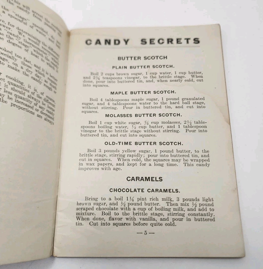 Antique Candy Secrets (1) 1913 More System Co. Paperback 6.5″ Recipe Book