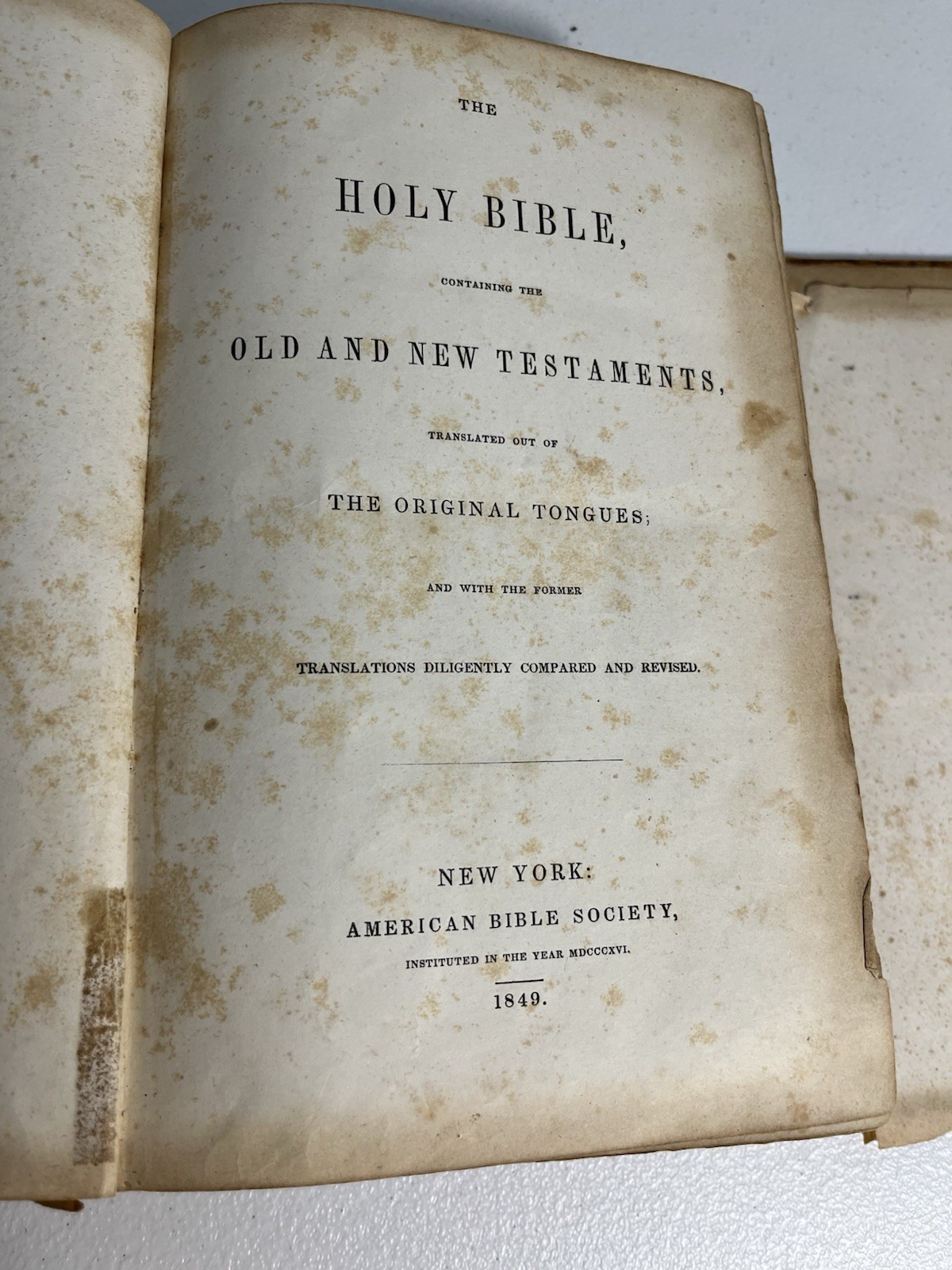 1849 Holy Bible KJV American Bible Society Leather Wilson Family Record