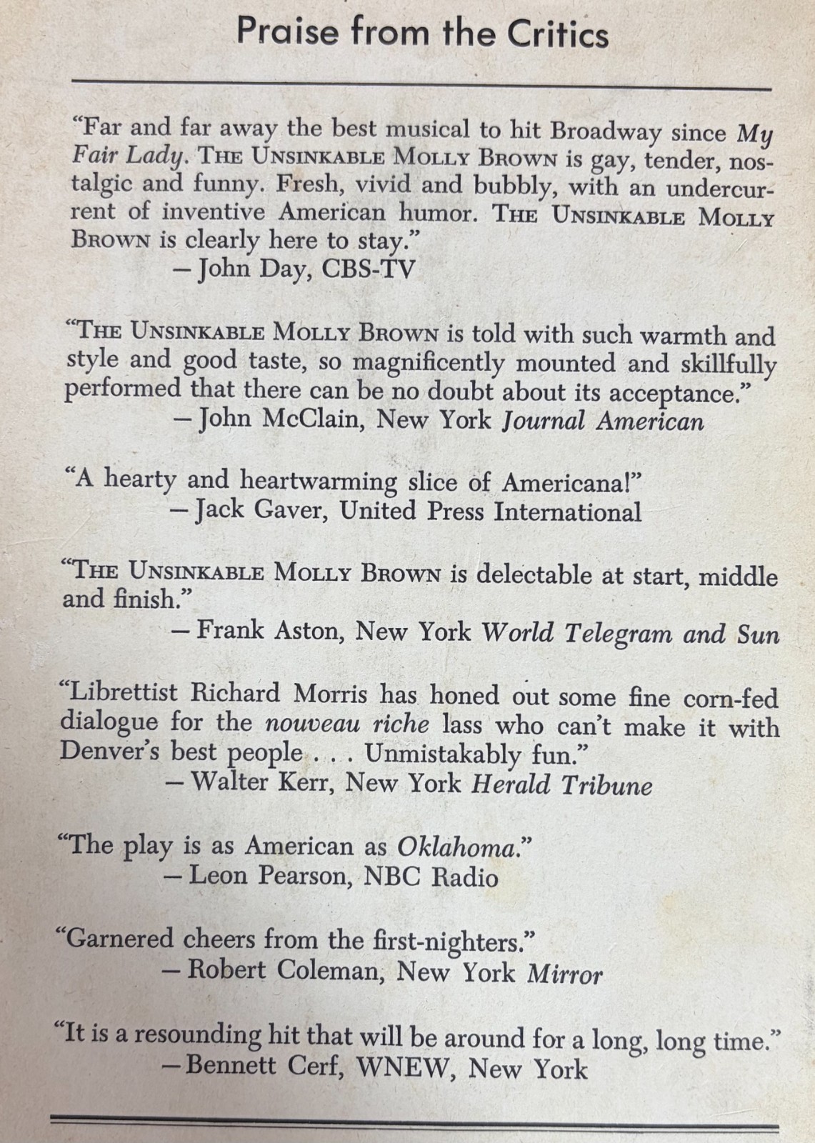 Unsinkable Molly Brown Meredith Willson Richard Morris 1st Ed Printing 1961 Book