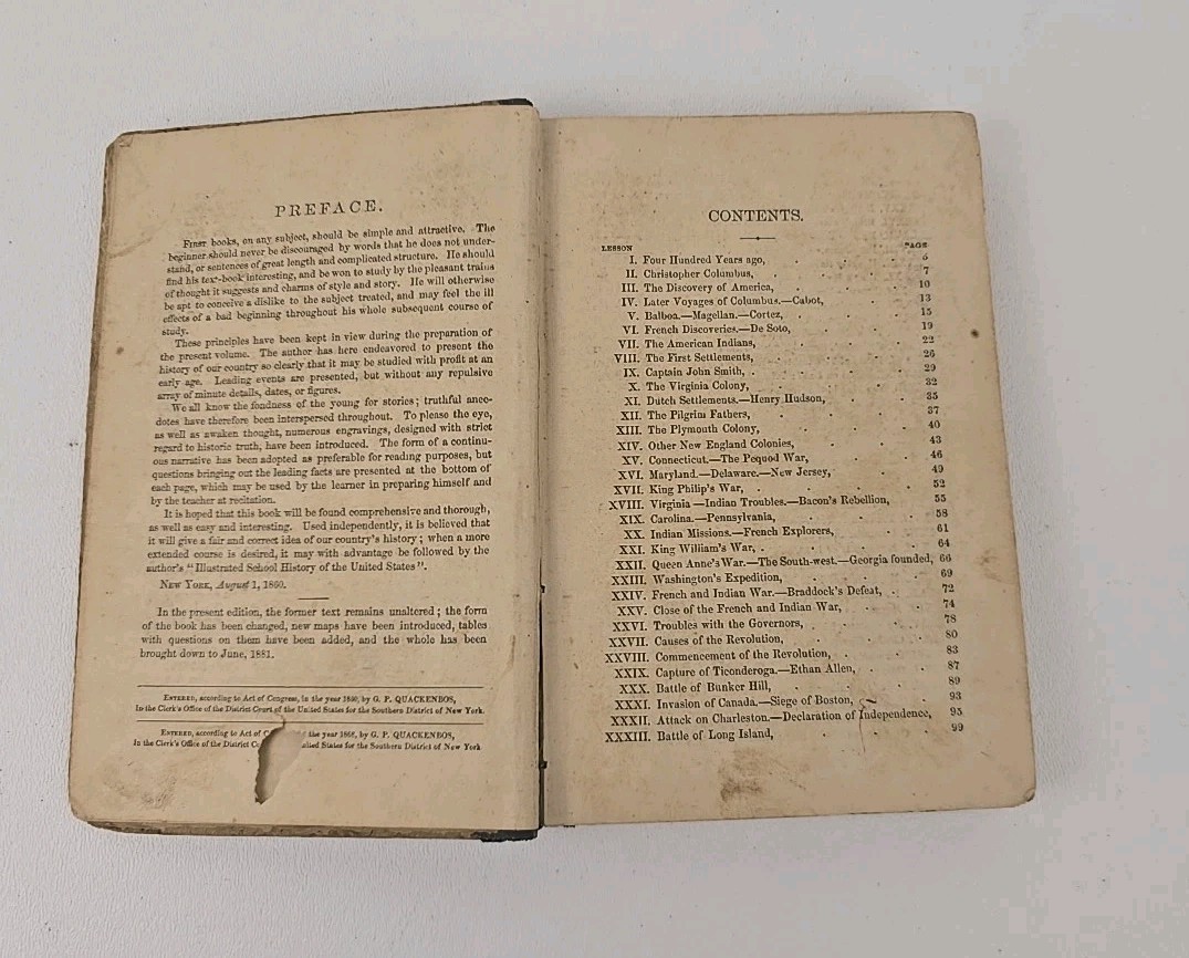1887 Primary History of the United States Made Easy Interesting G.P. Quackenbos