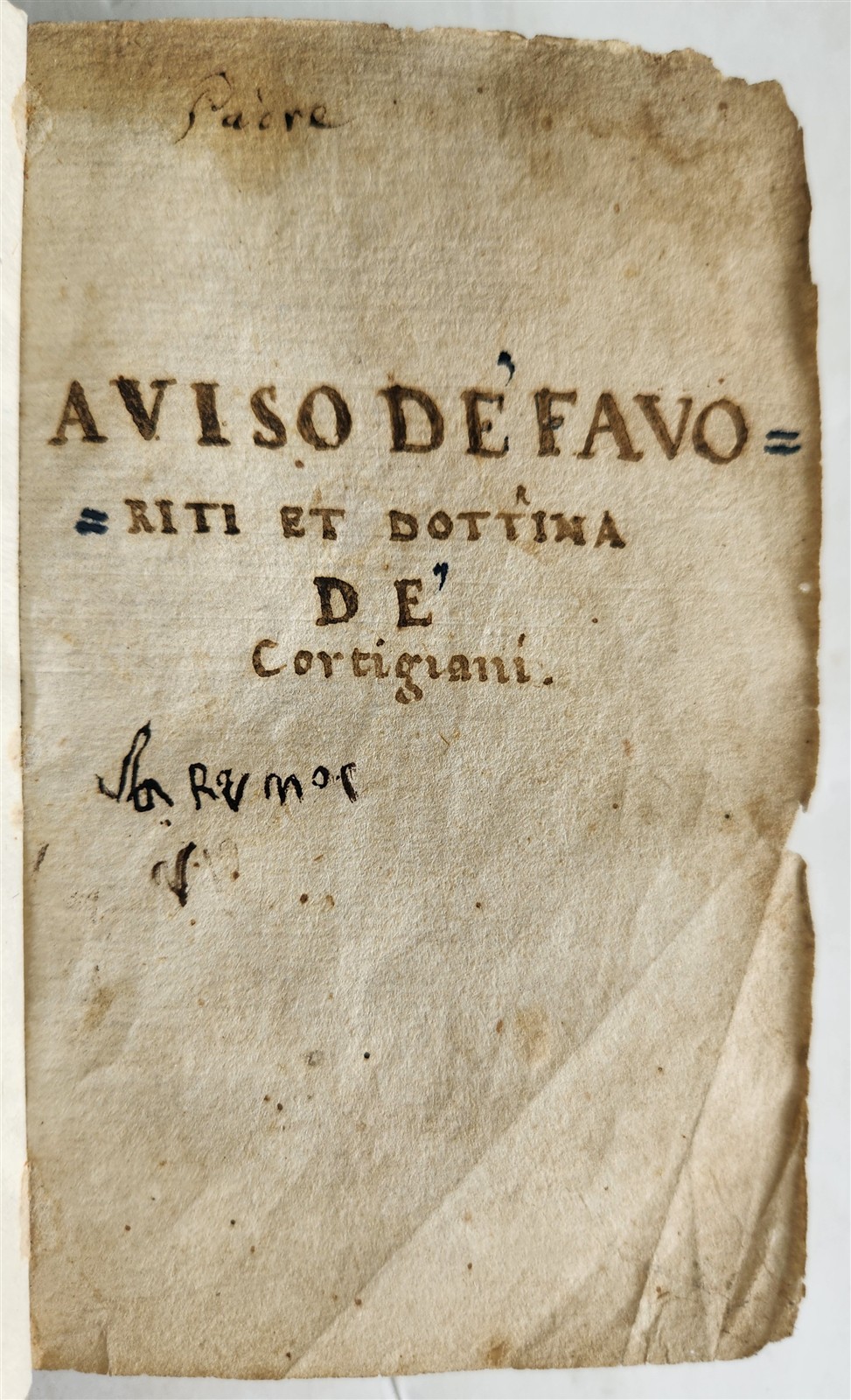 1559 AVISO DE FAVORITI ET DOTTRINA DE CORTIGIANI antique vellum binding 16th C