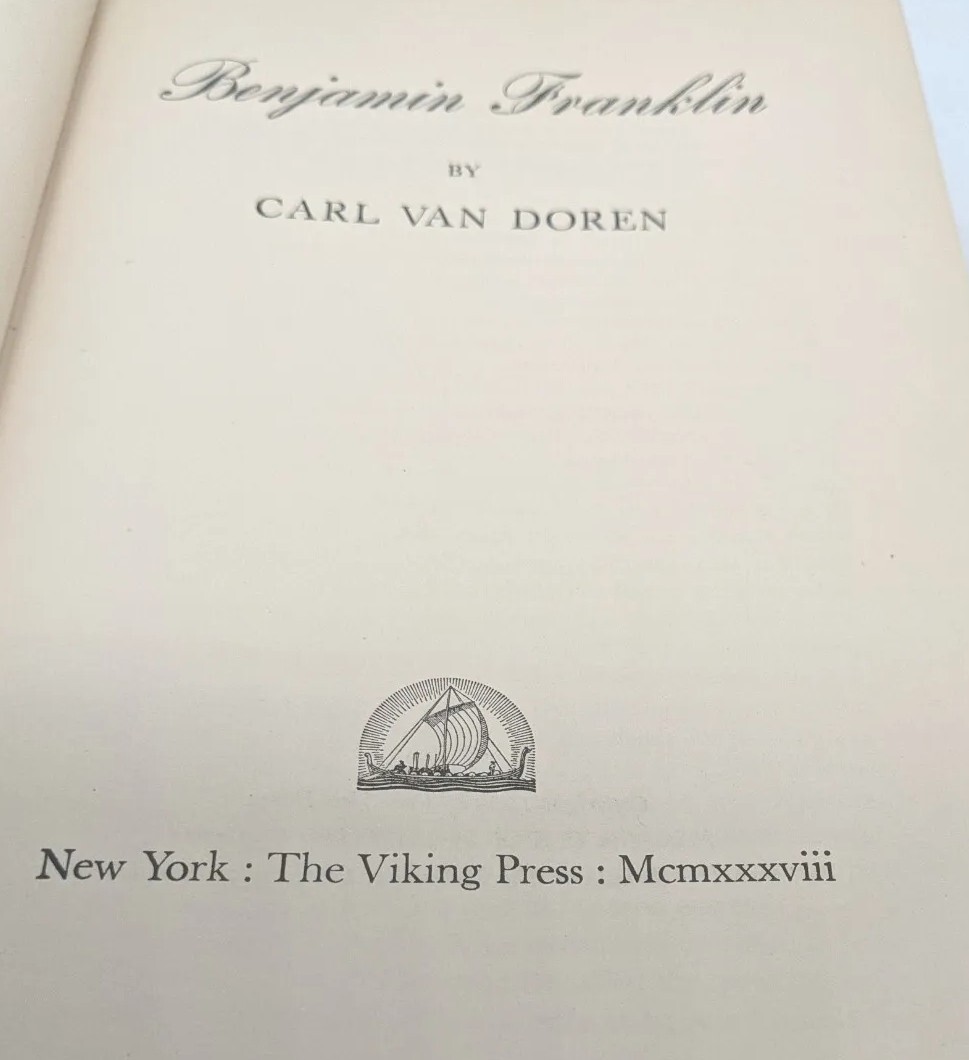 Vintage 1938 Benjamin Franklin by Carl Van Doren Hardcover First Edition Book