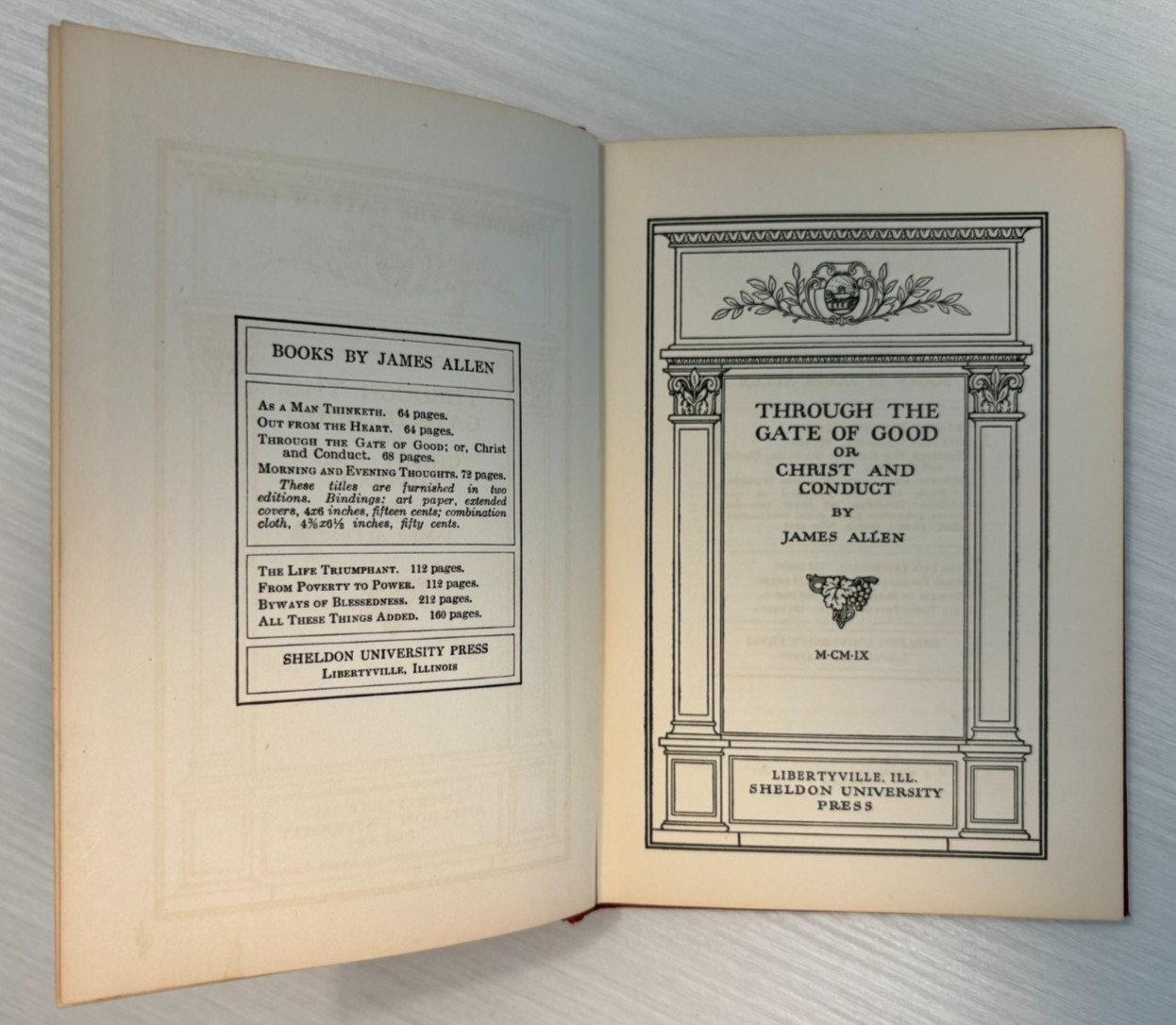 Through the Gate of Good James Allen 1909 Sheldon Press New Thought Antique HC