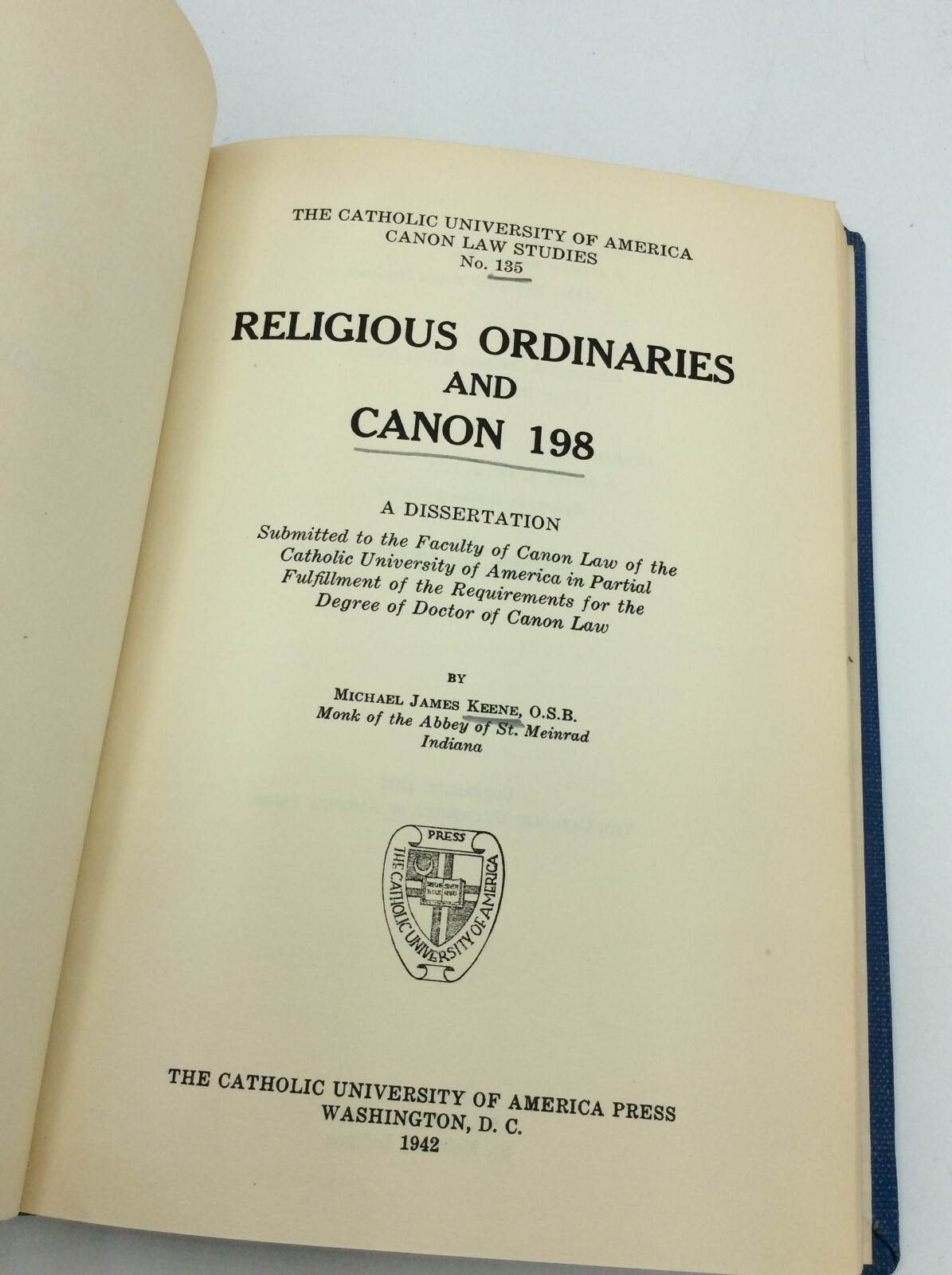 RELIGIOUS ORDINARIES AND CANON 198 by Michael James Keene – 1942 – vintage