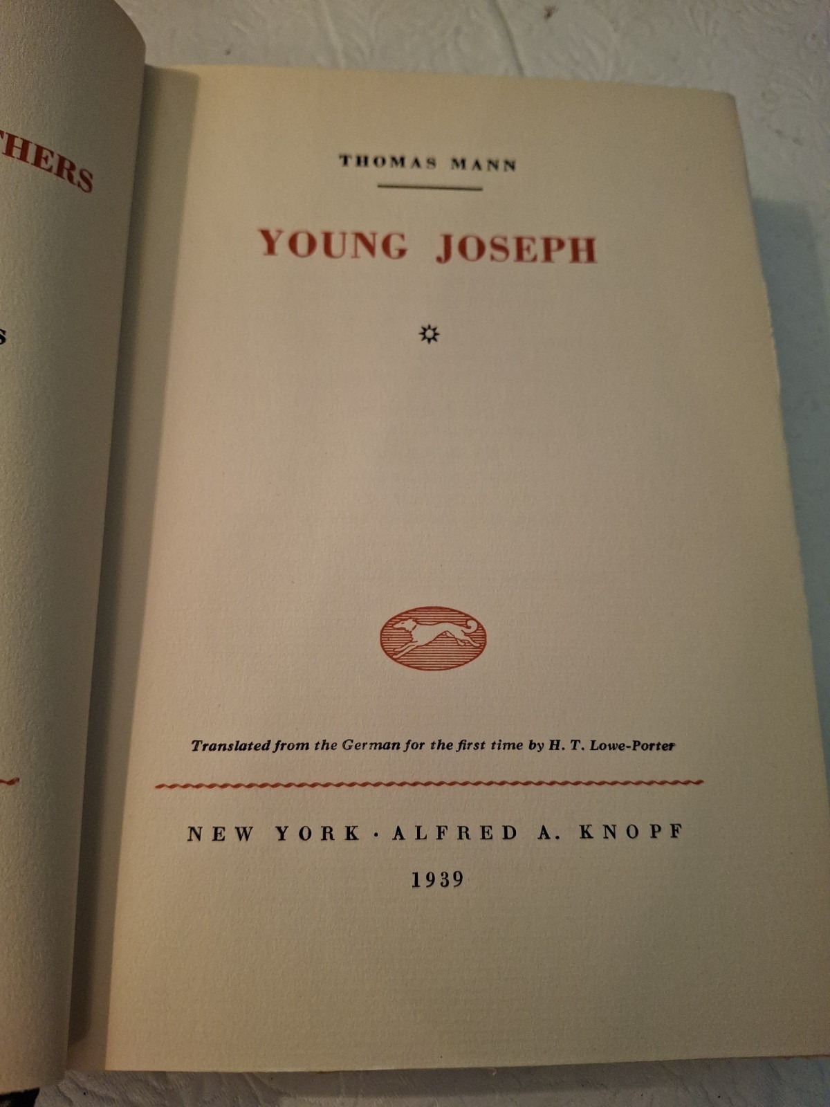 Young Joseph by Thomas Mann HCDJ 1st Ed. 4th Printing 1939 Knopf Rare