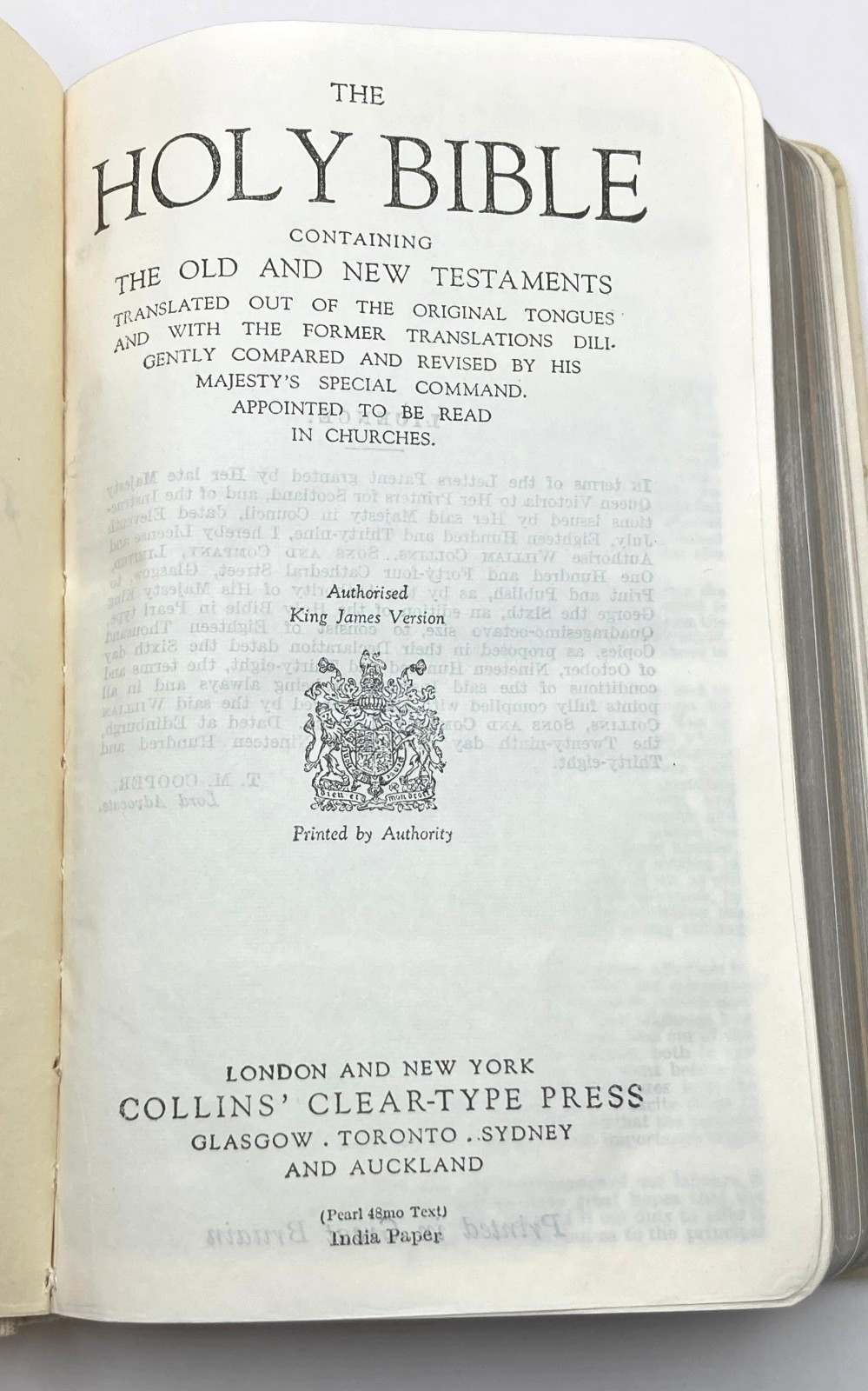 Collins’ Clear Type Press Holy Bible KJV Great Britain w/Box 1938 Vintage