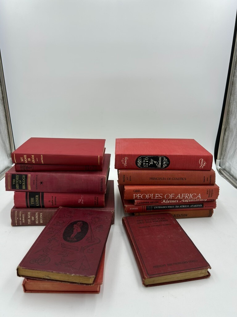 Vintage Book Lot of 10 RED Old Antiquarian Rare Decoration Hardcover Books