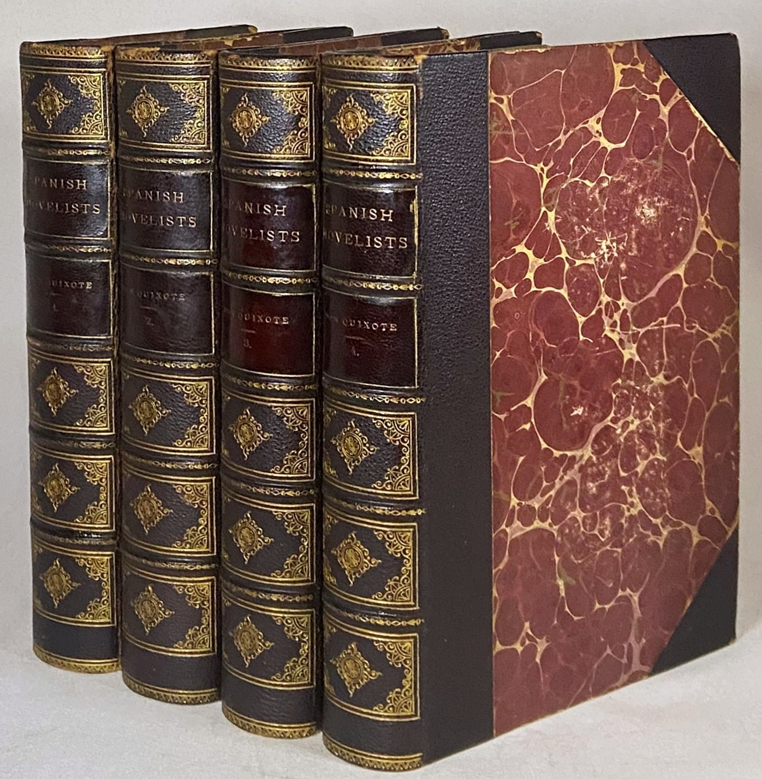 1880 THE HISTORY OF DON QUIXOTE Antique Fine Leather Binding 4 VOL SET Cervantes