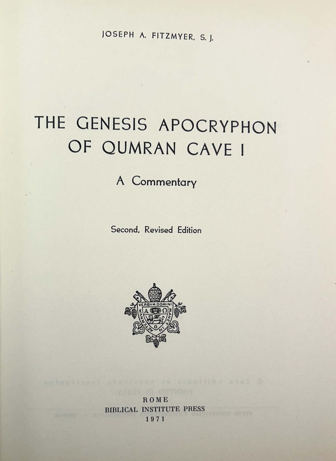 Genesis Apocryphon of Qumran Cave I: A Commentary 1971 Softcover