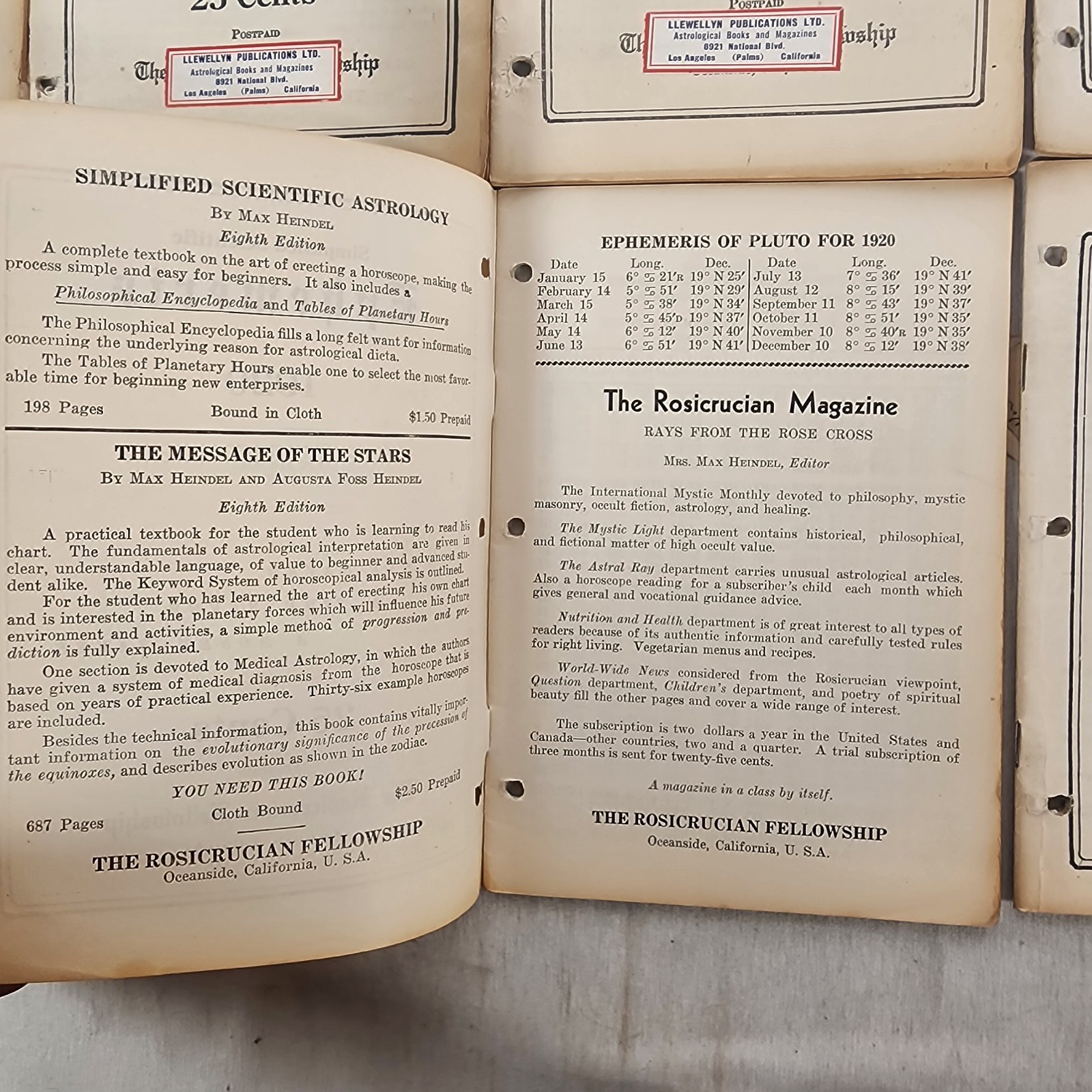 Lot 15 Simplified Scientific Ephemeris – Rosicrucian Fellowship 1908 – 1922