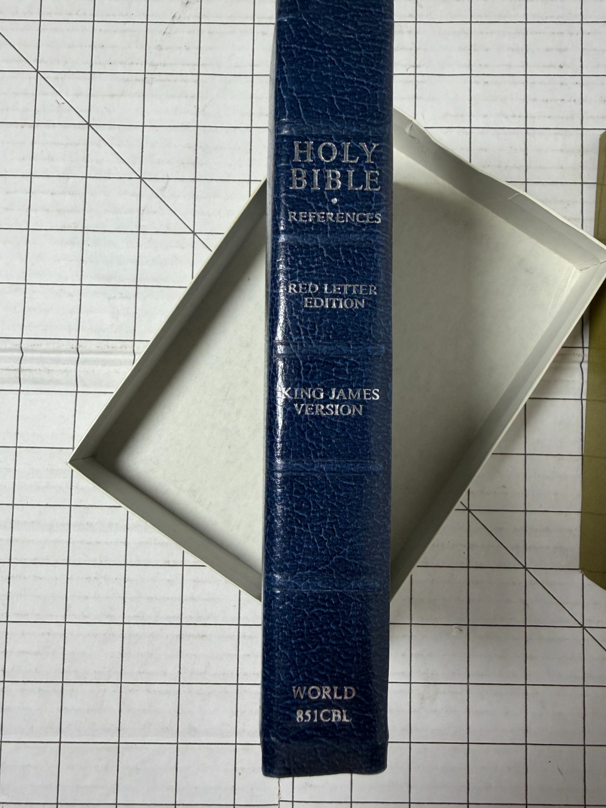 World Holy Bible KJV Blue 1985 Genuine Leather Thumb Indexed with Box Ships Fast