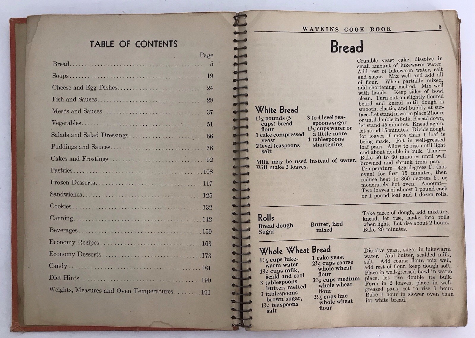 Watkins Cook Book 1936 HC Spiral Bound Vintage Winona, Minn.