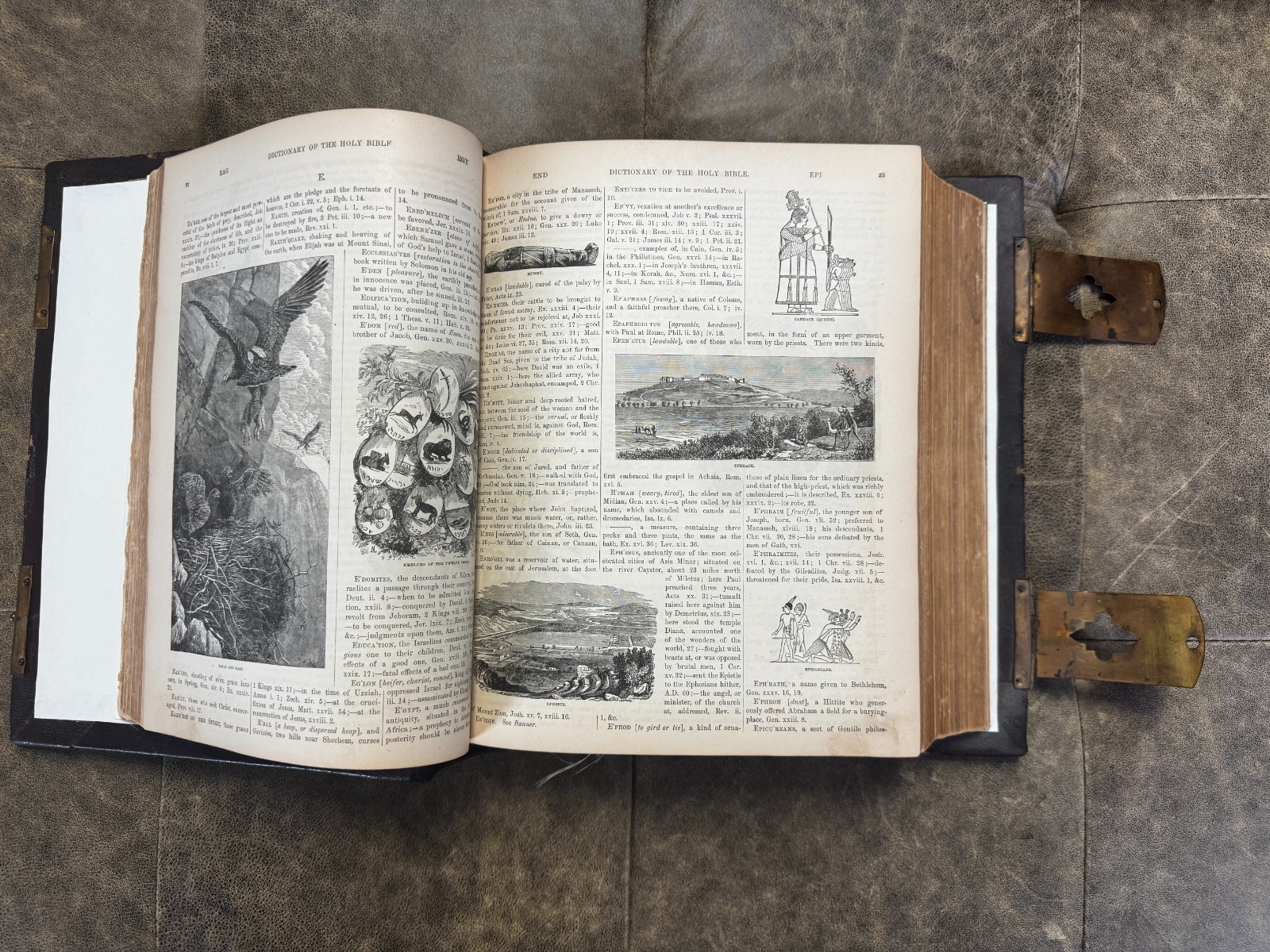 Antique 1880 Victorian Family Bible w/ Marriage Records, Photos & Pressed Leaf
