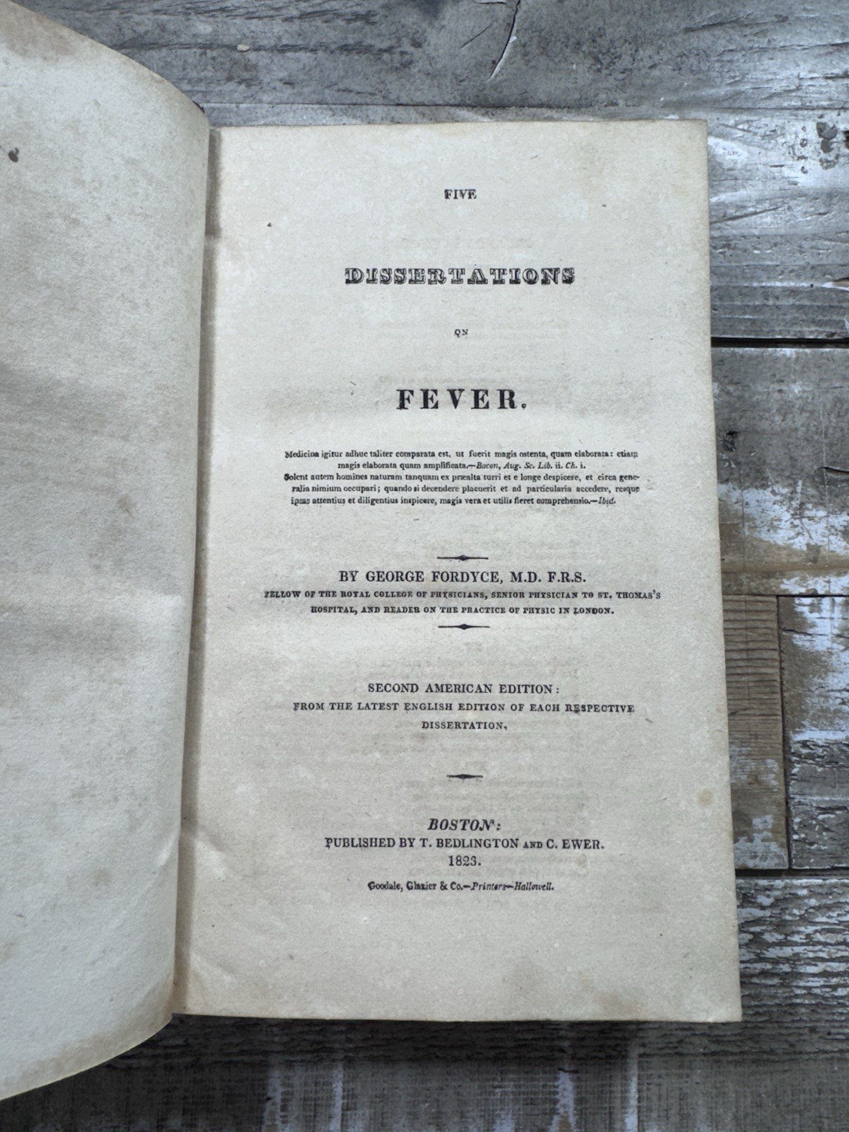 1823 Antique Second Edition Medical Research Book “Five Dissertations on Fever”