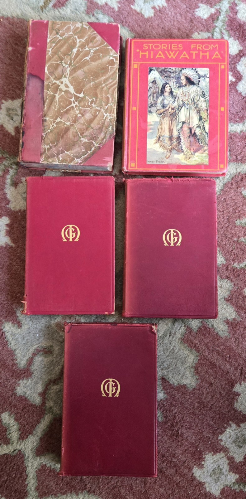 5 Lot RED Antique Vintage Distressed Staging Books Library Decor Pocket Books