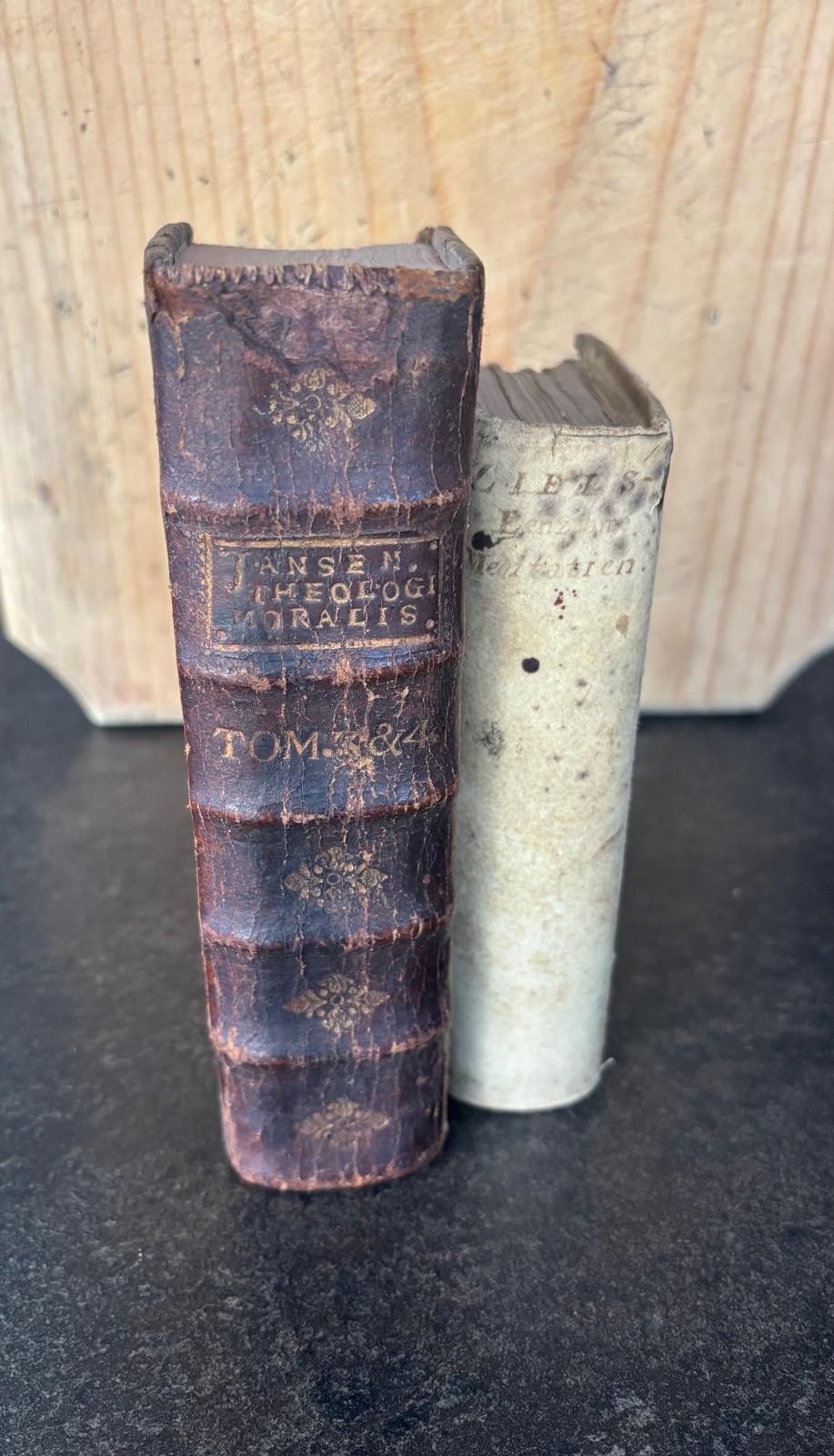1734 1751 Antique Religious Books VELLUM LEATHER Jansen Rotterdam TheologiaMoral