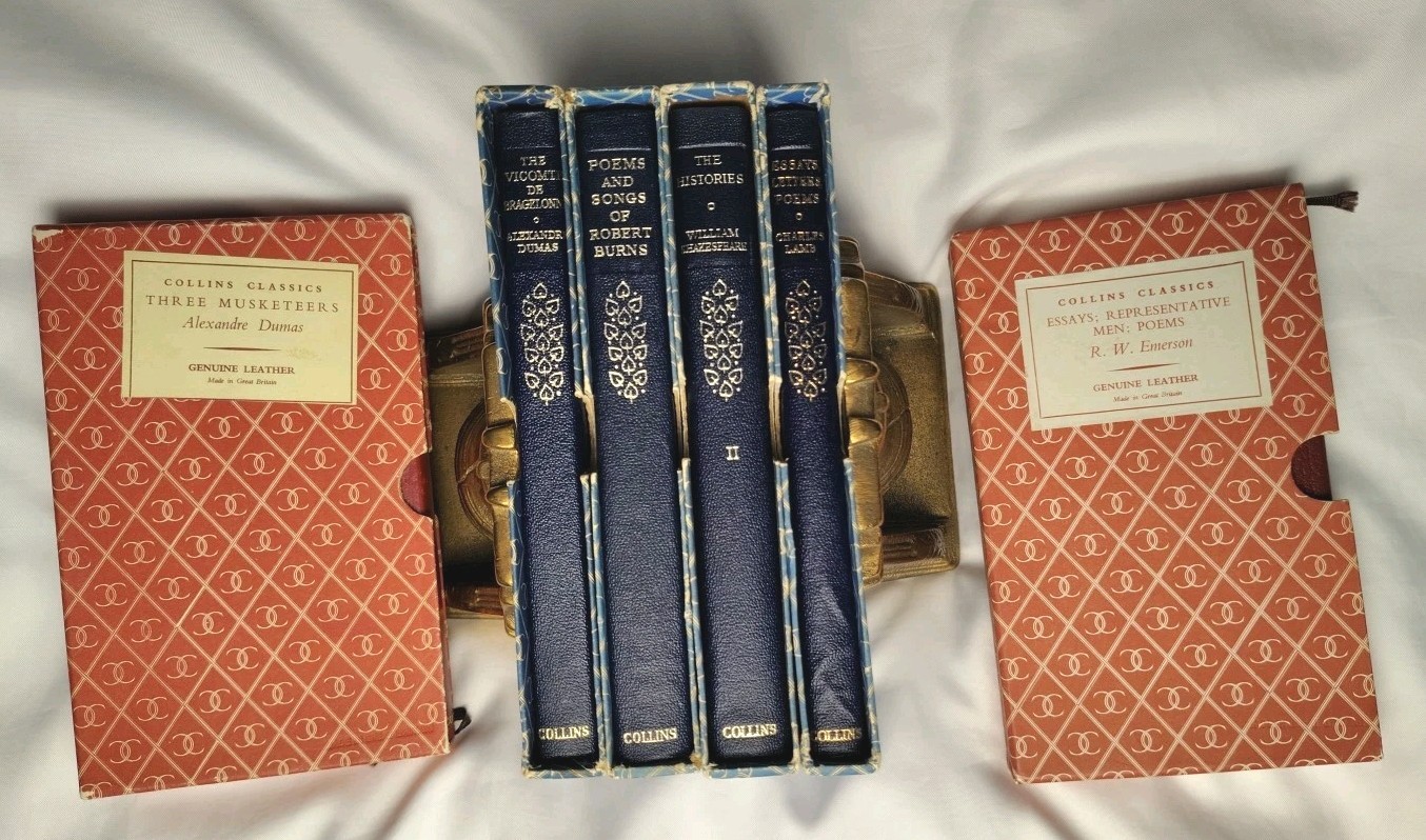 6 Collins Classics Clear Type Press Leather Pocket Books Slip Cases Gilt Vintage