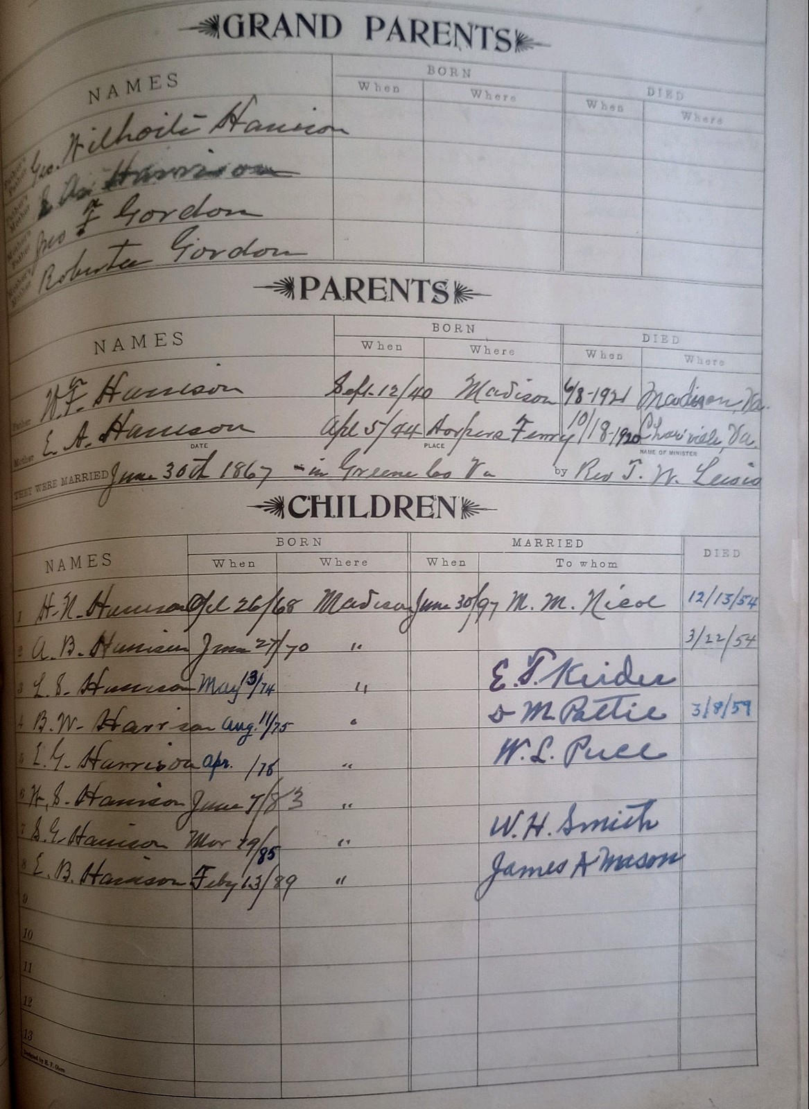 Nicol, William Family Bible (Bible Rescue #1368d)