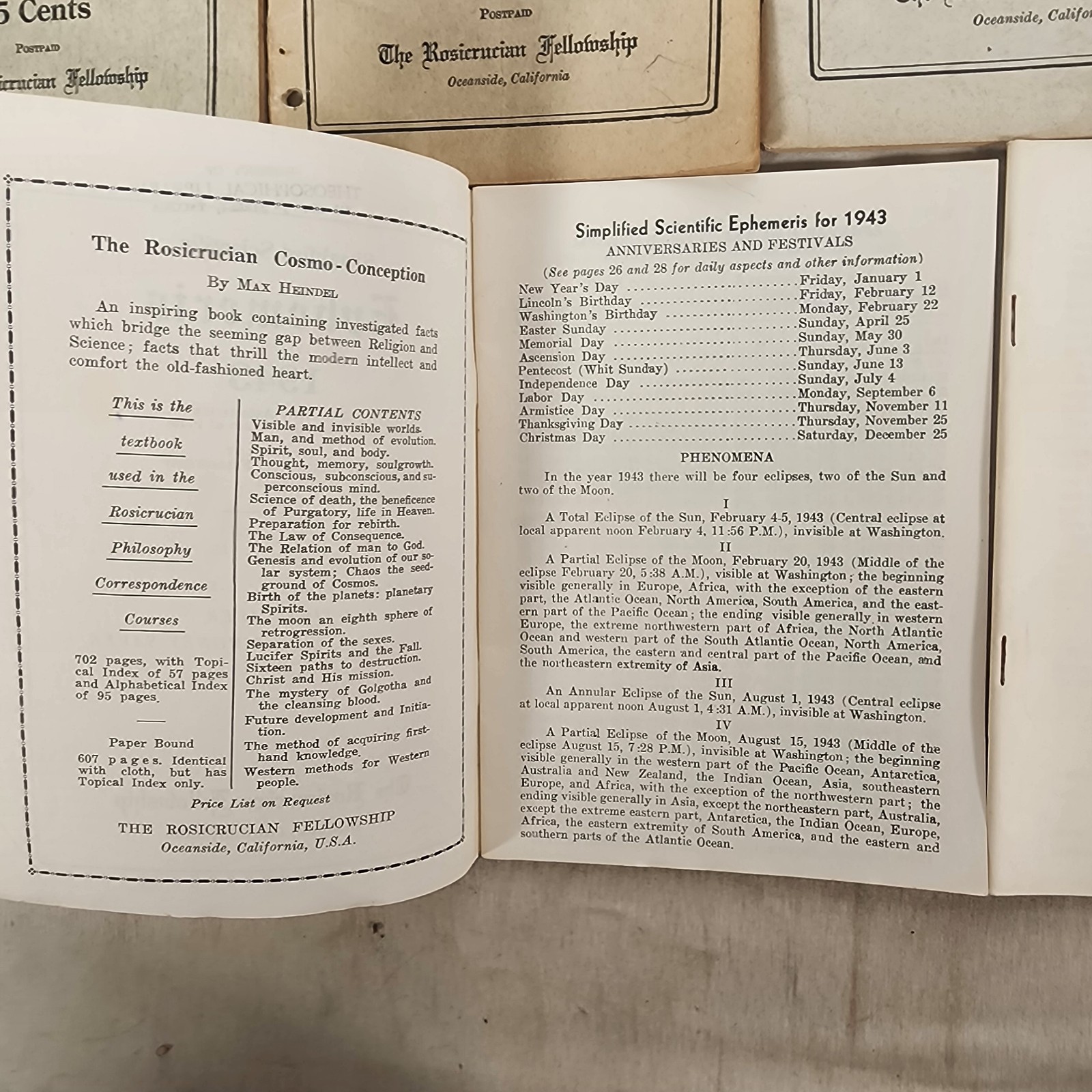 Lot 14 Simplified Scientific Ephemeris – Rosicrucian Fellowship 1932 – 1980