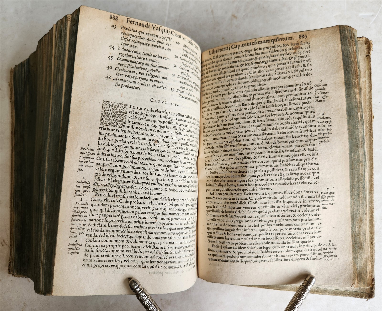 1595 LAW BOOK by Spanish jurist Vasquez de Menchaca antique PIGSKIN BINDING